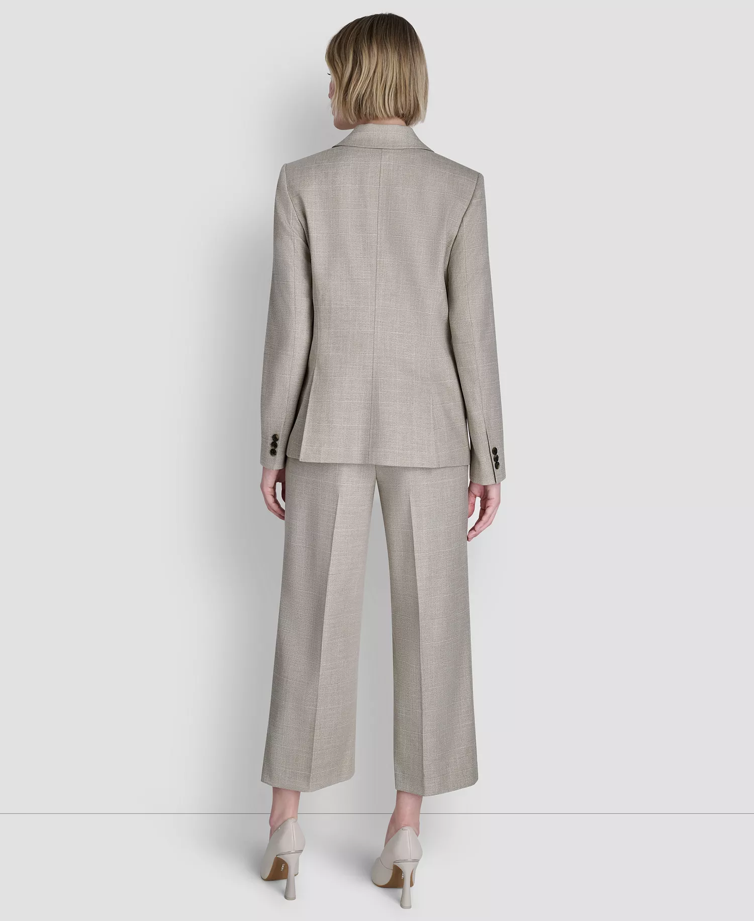 Women's Windowpane Double-Breasted Notch Collar Jacket - Pebble / White Combo - 10