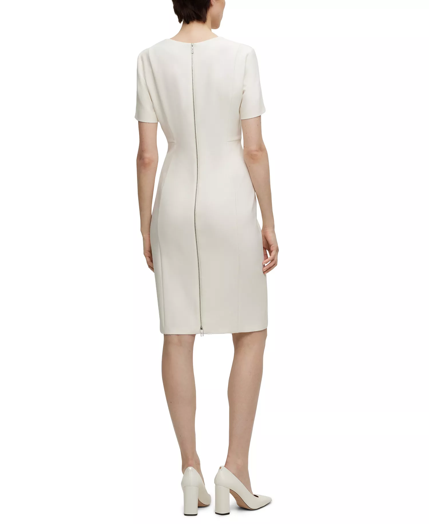 Women's Stretch Fabric V-Neck Dress - Open White - 0