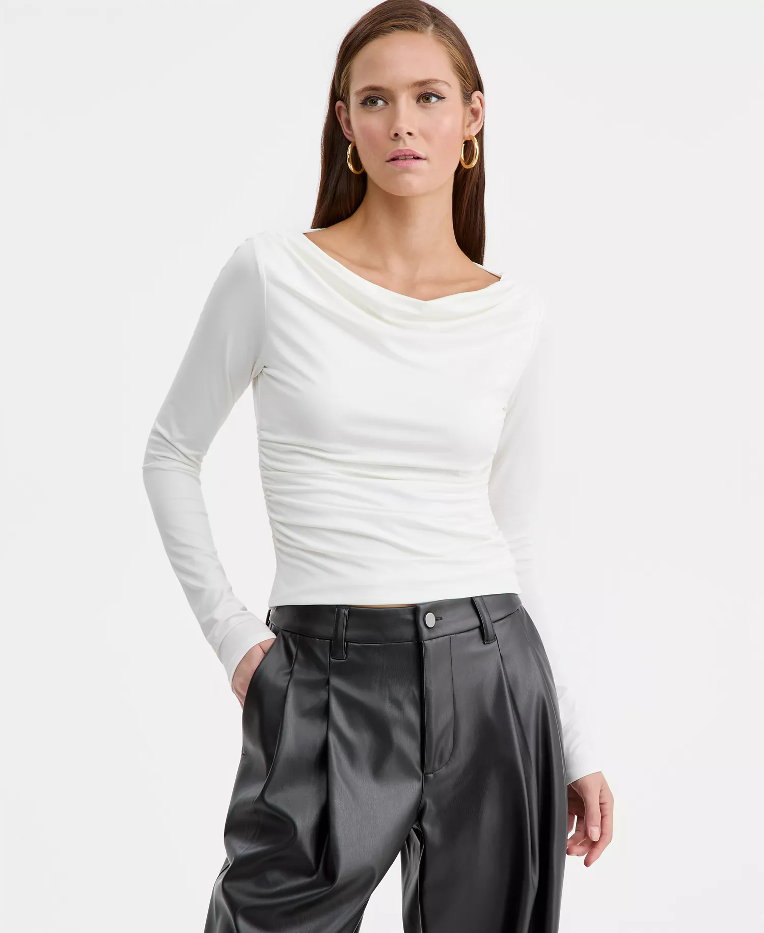 Women's Boat-Neck Jersey Top, Macy's Exclusive - Crema - L