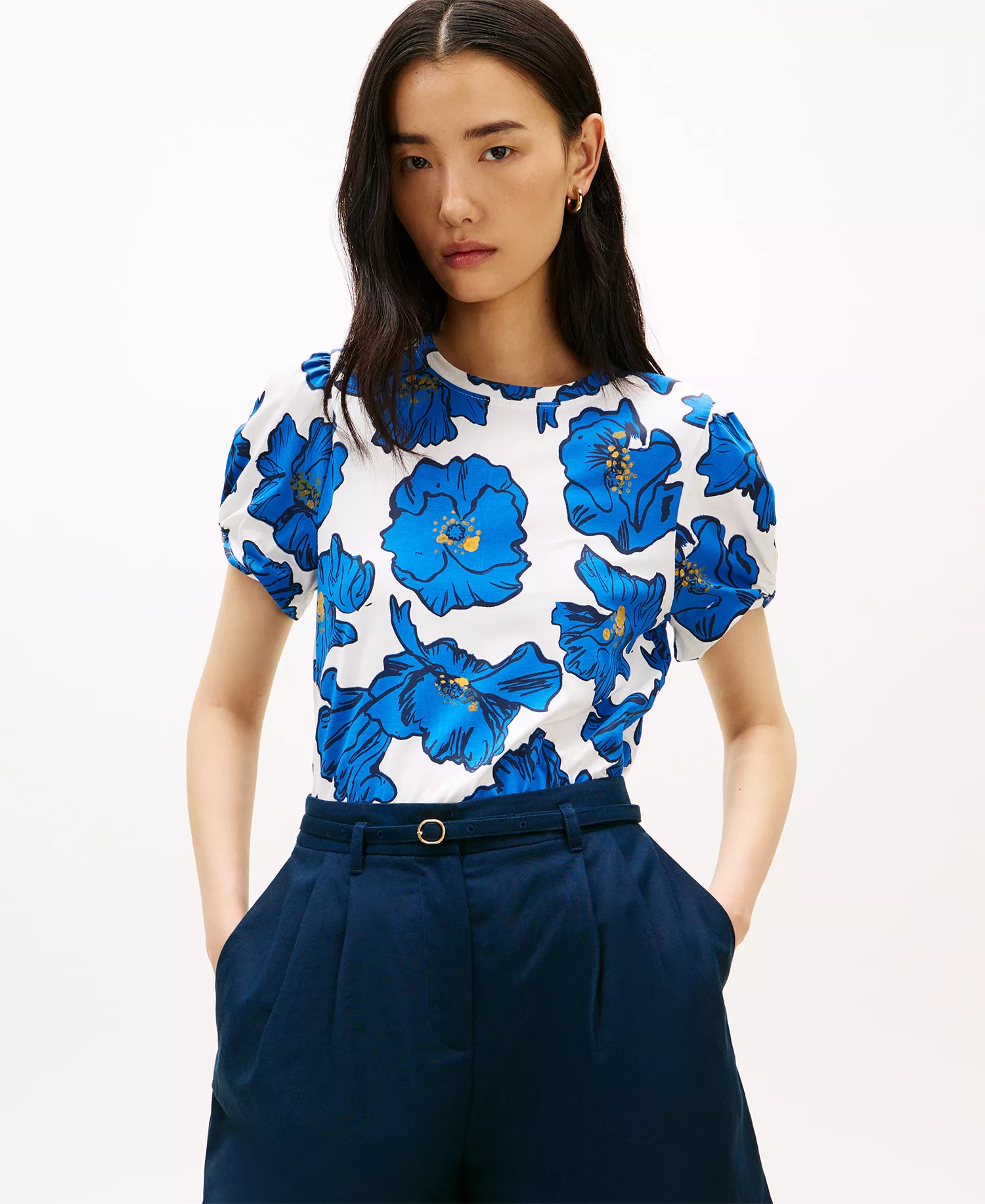 Women's Printed Crewneck Top - Poppy Art Floral - L