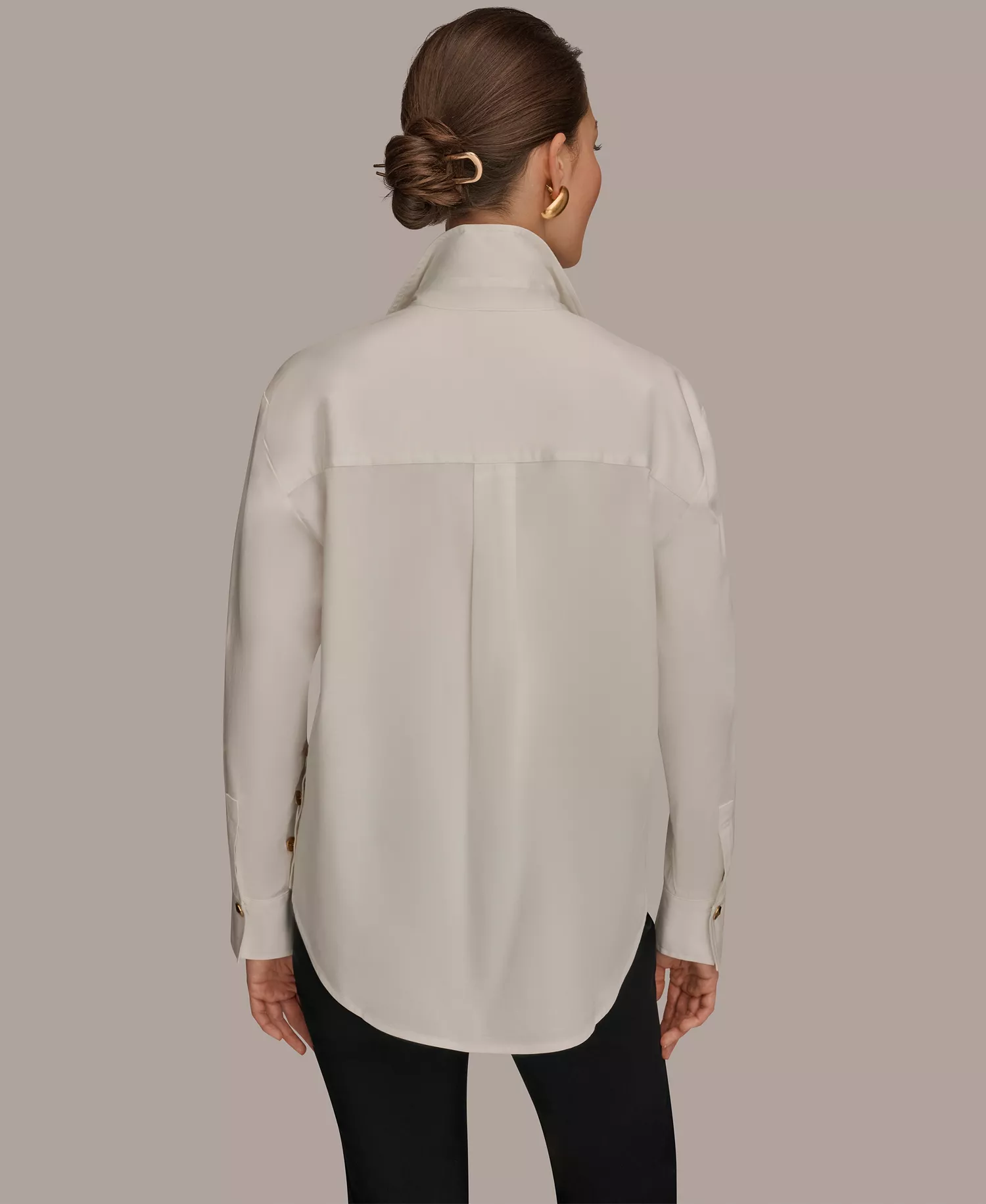 Women's Long-Sleeve Button-Up Shirt - Cream - L