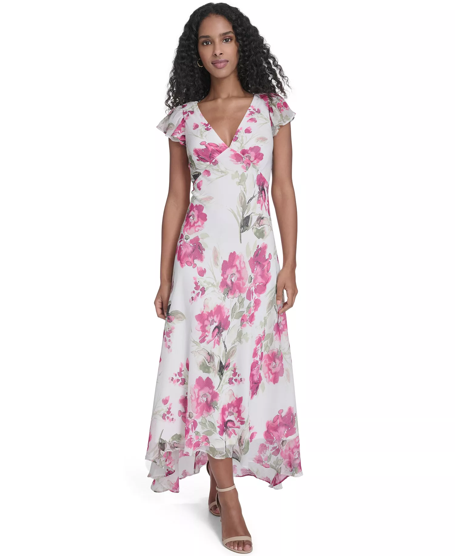Women's V-Neck Maxi Dress - Rose Multi - 10