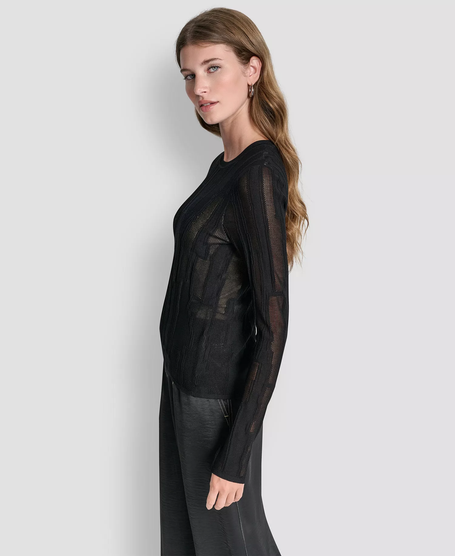 Women's Long-Sleeve Double Layer Mixed Stitch Sweater - Black/travertine - L