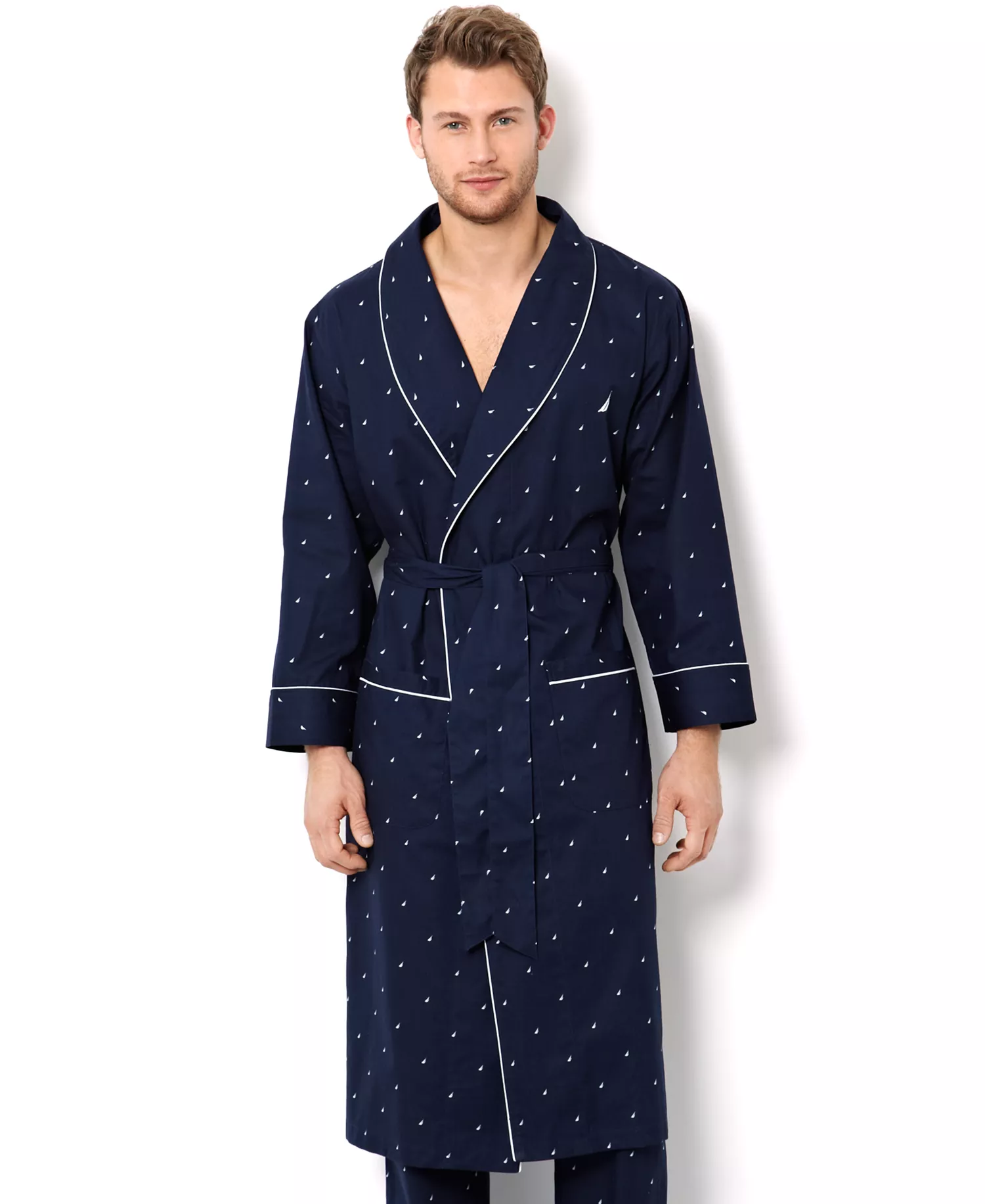 Men's Signature Light Weight Brand Icon Woven Robe - Maritime Navy - L/XL