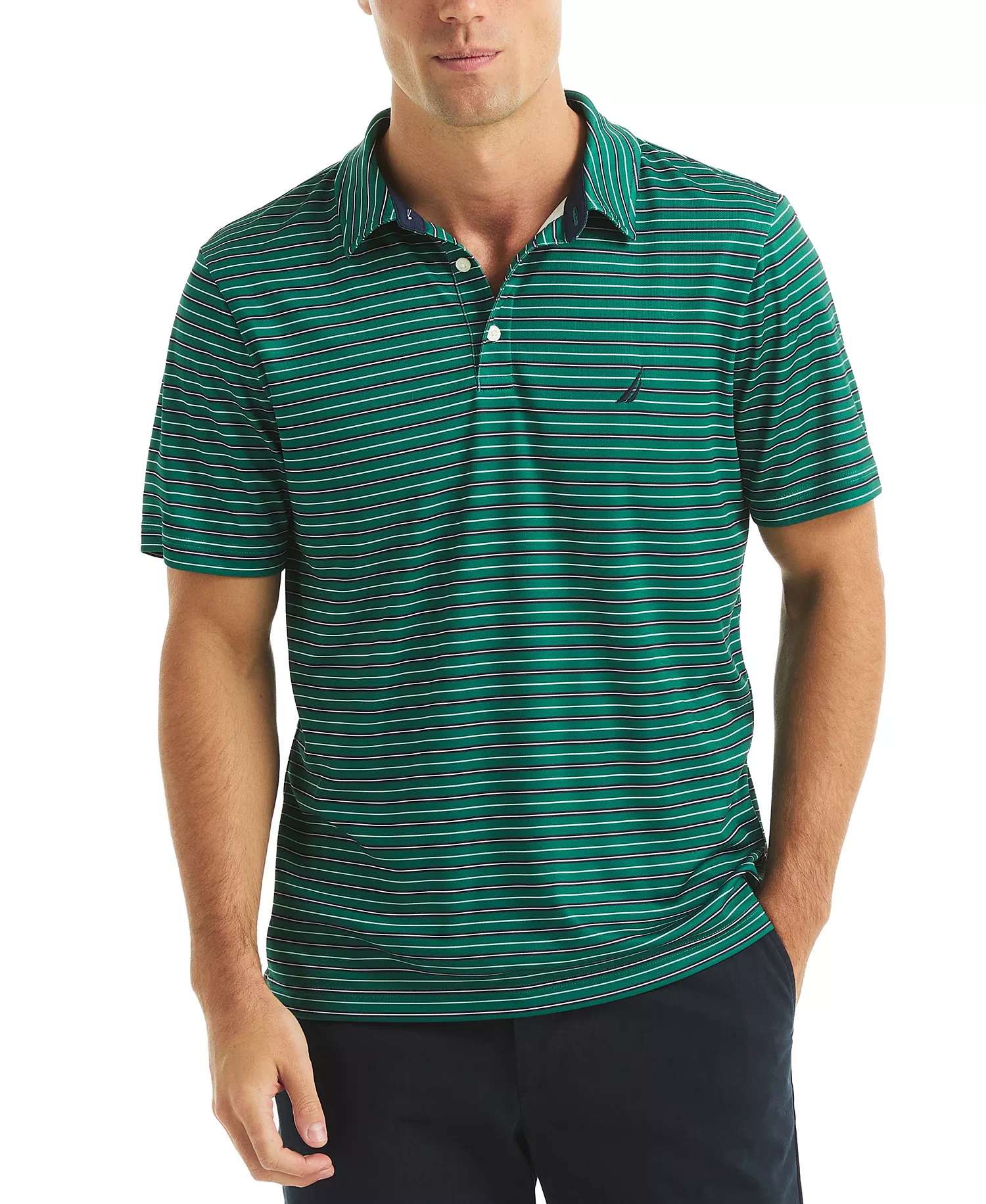 Men's Short Sleeve Striped Performance Golf Polo Shirt - Spruce - 2XL
