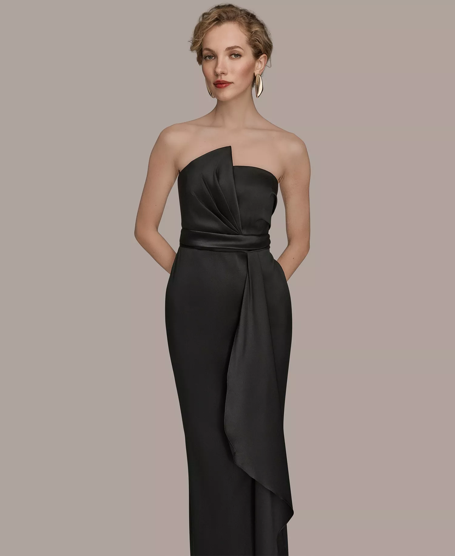 Women's Asymmetric Twist Strapless Gown - Black - 10