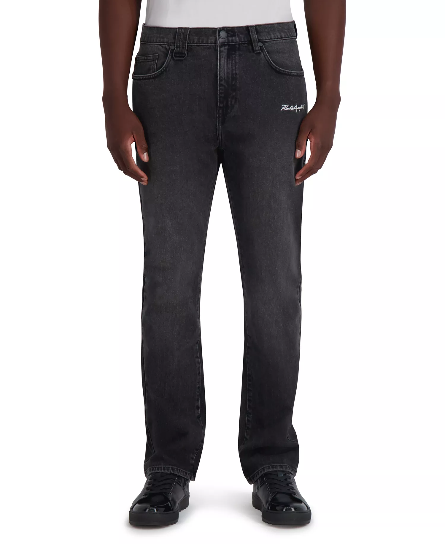 Men's Mid-Rise Logo-Embroidered Bootcut Jeans - Black - 30