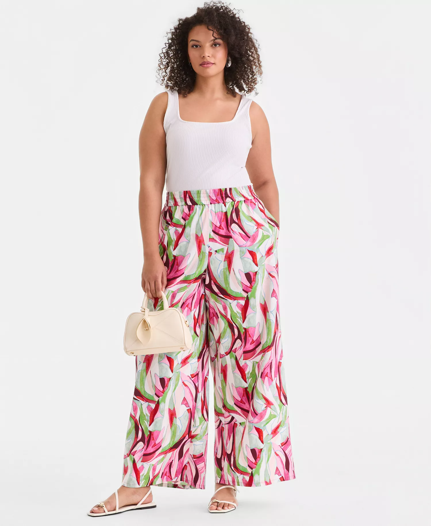 Plus Size Printed Pull-On Wide-Leg Pants, Created for Macy's - Casey Abstract - 0X