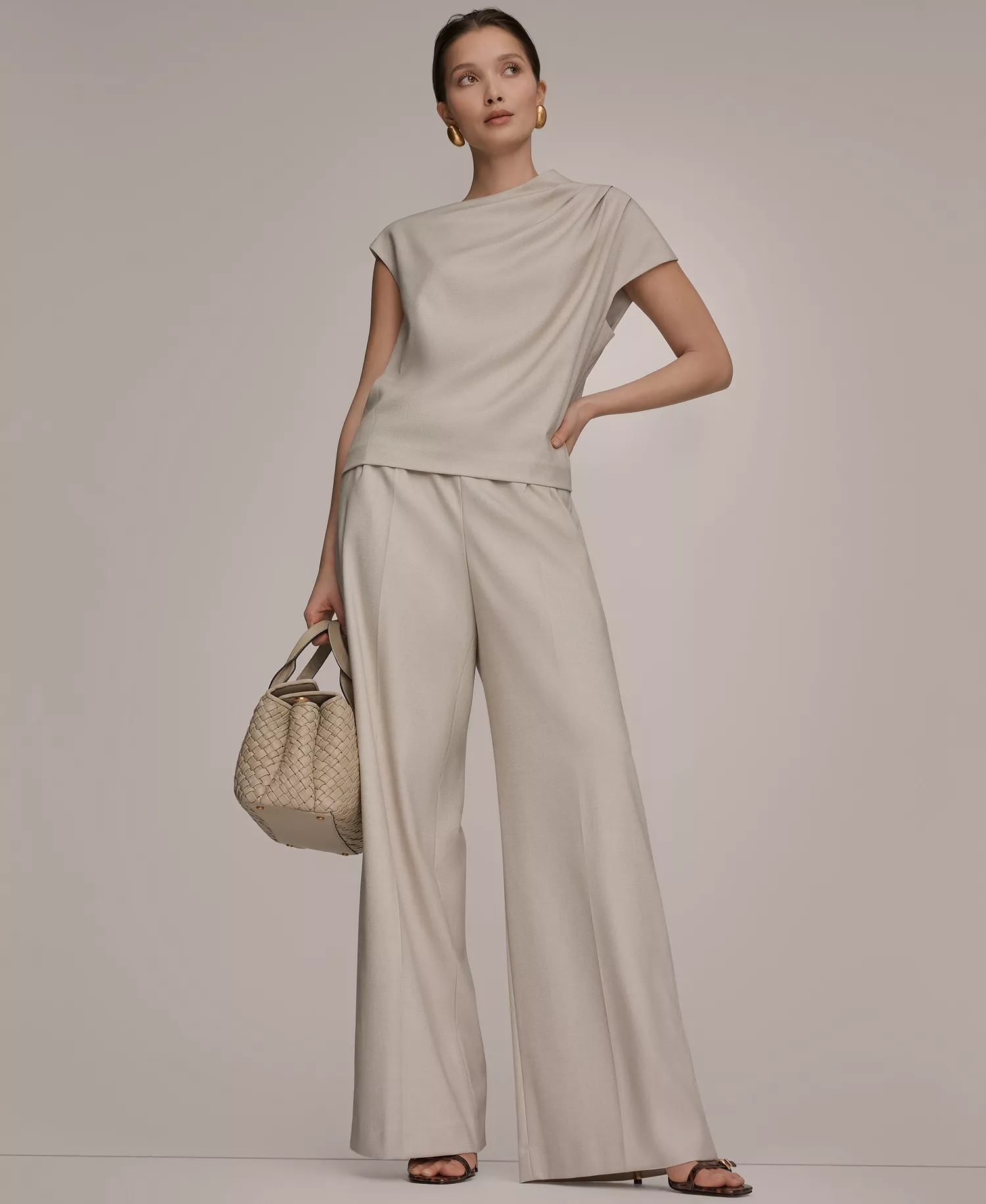 Women's Draped Neck Top - Tuscan Grey - L