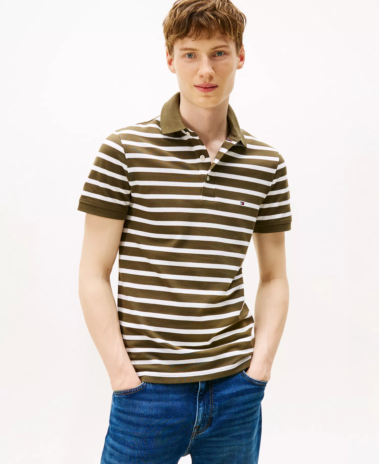 Men's 1985 Slim-Fit Polo Shirt - Army Green / White - L