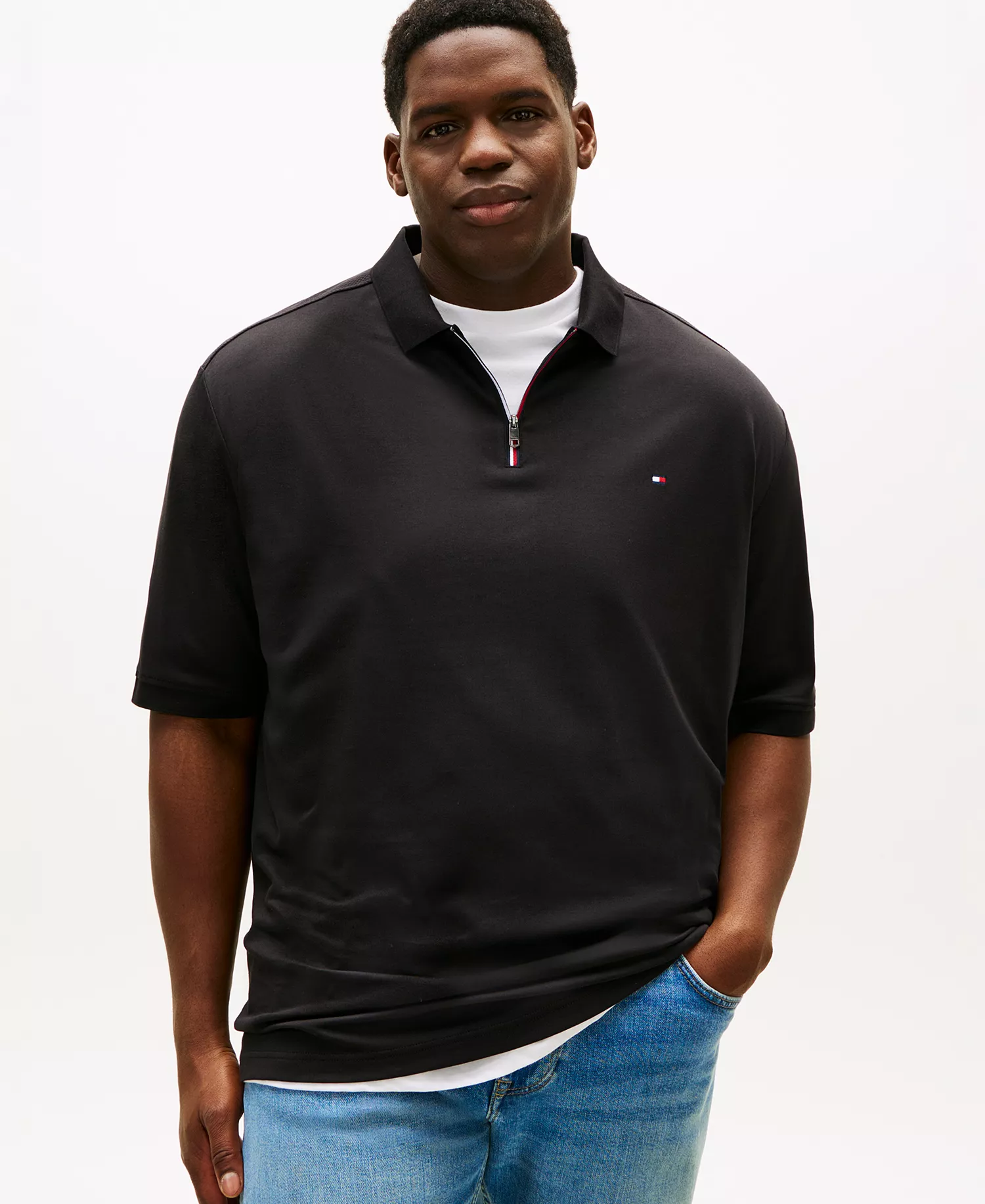 Men's Big & Tall Zippered Polo Shirt - Black - 2XLT