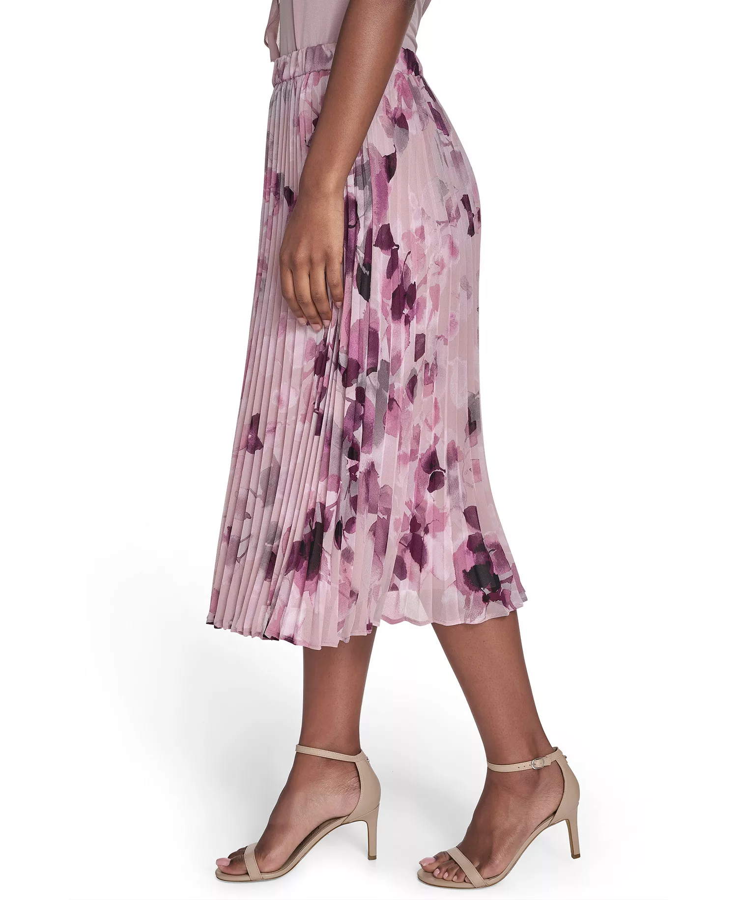 Petite Printed Chiffon Midi Skirt - Pink Thistle Multi - 2P