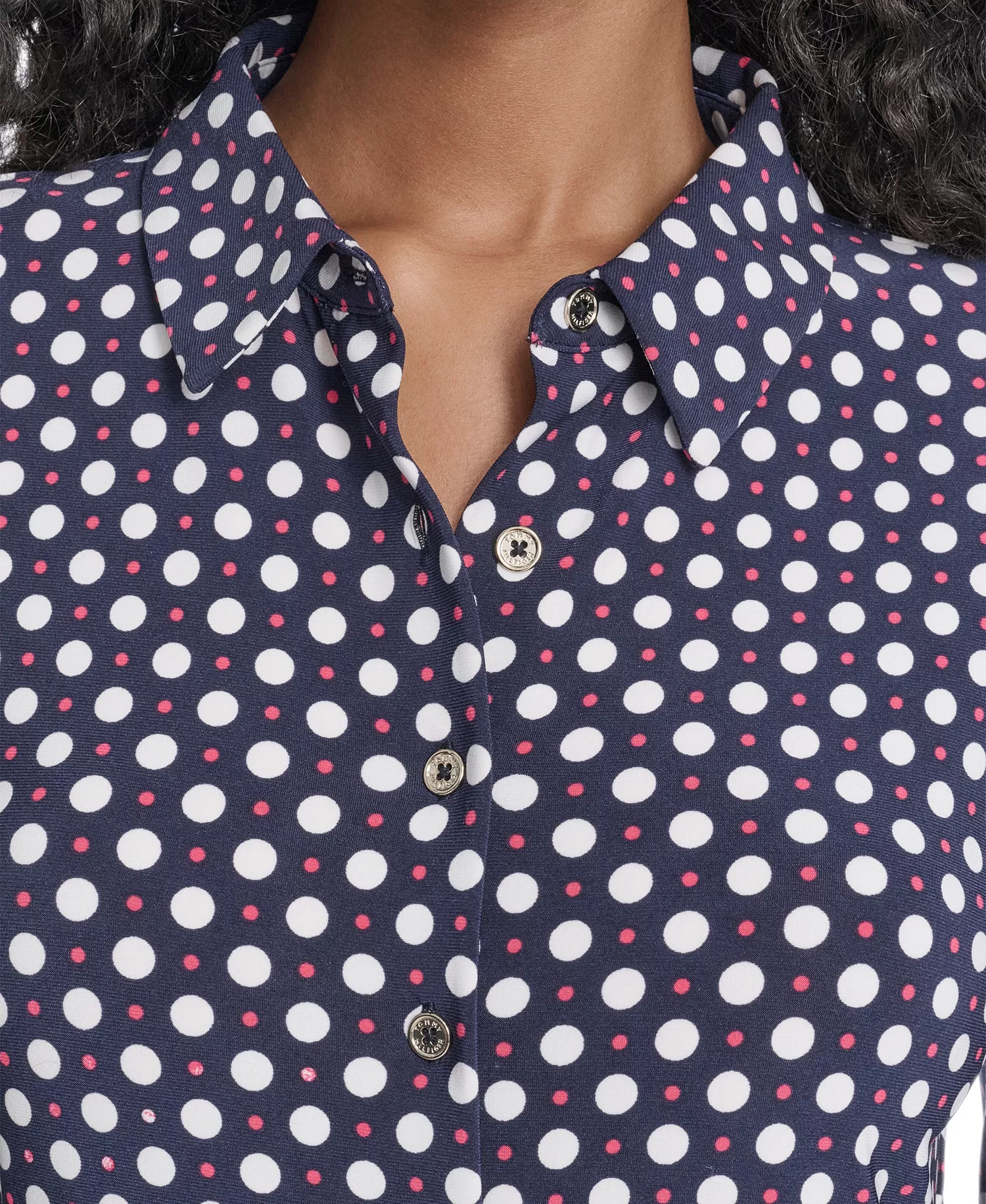 Women's Double Dot Long-Sleeve Button Down Shirt - Midnight/ Ivory/ Rethink Pink - L