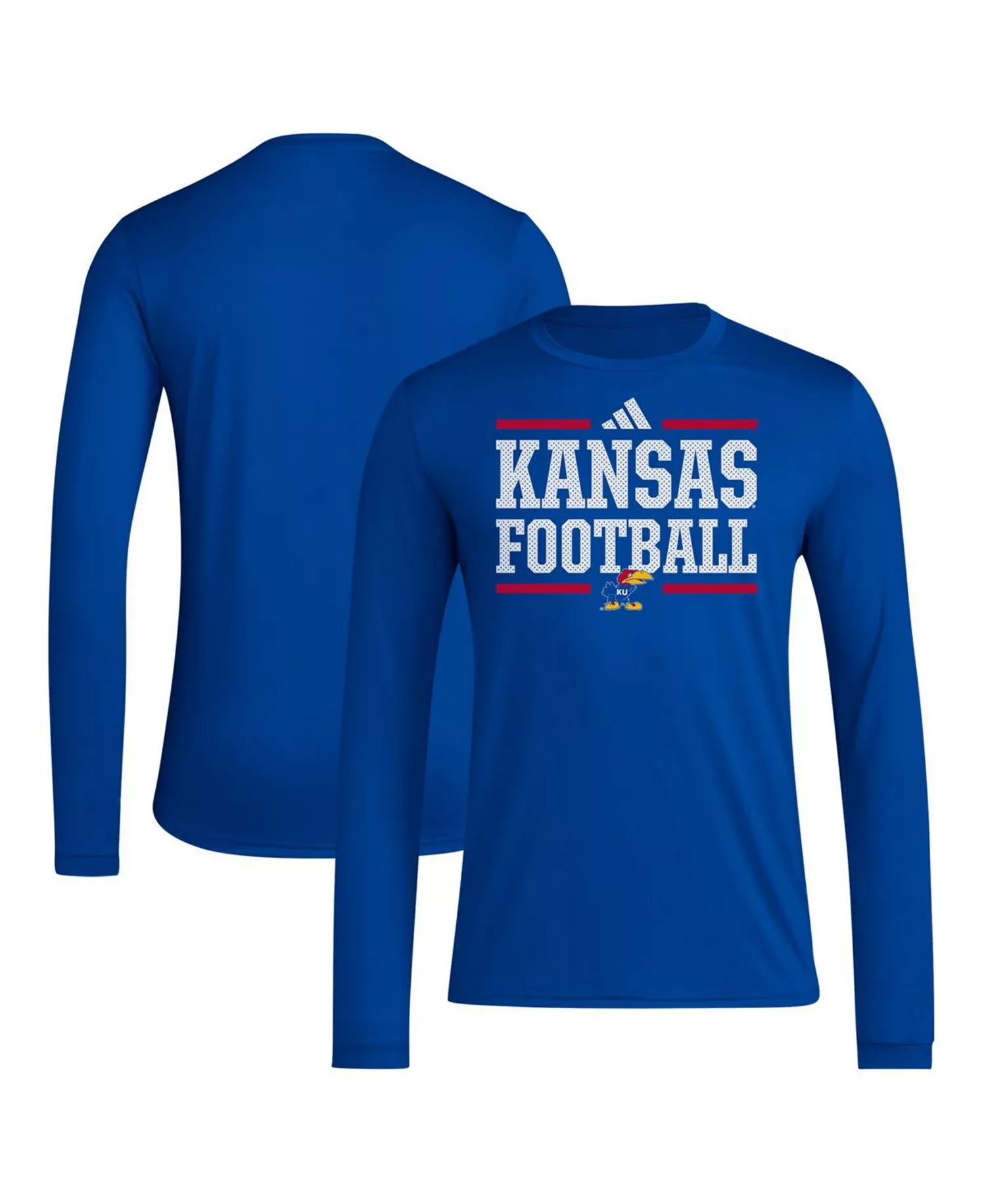 Men's Royal Kansas Jayhawks Locker Football Pre-Game AEROREADY Long Sleeve T-Shirt - Royal - 2XL