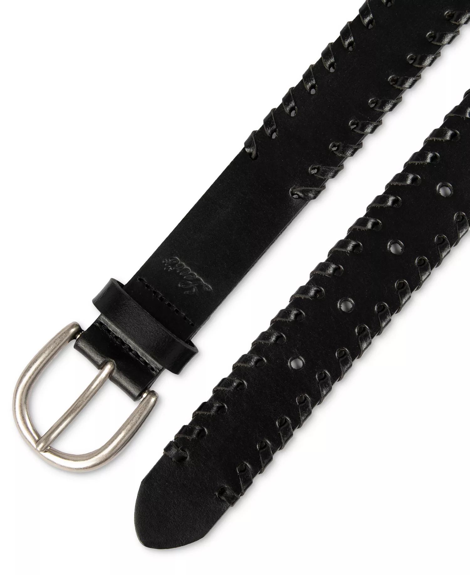 Laced-Edge Casual Leather Belt - Black - L