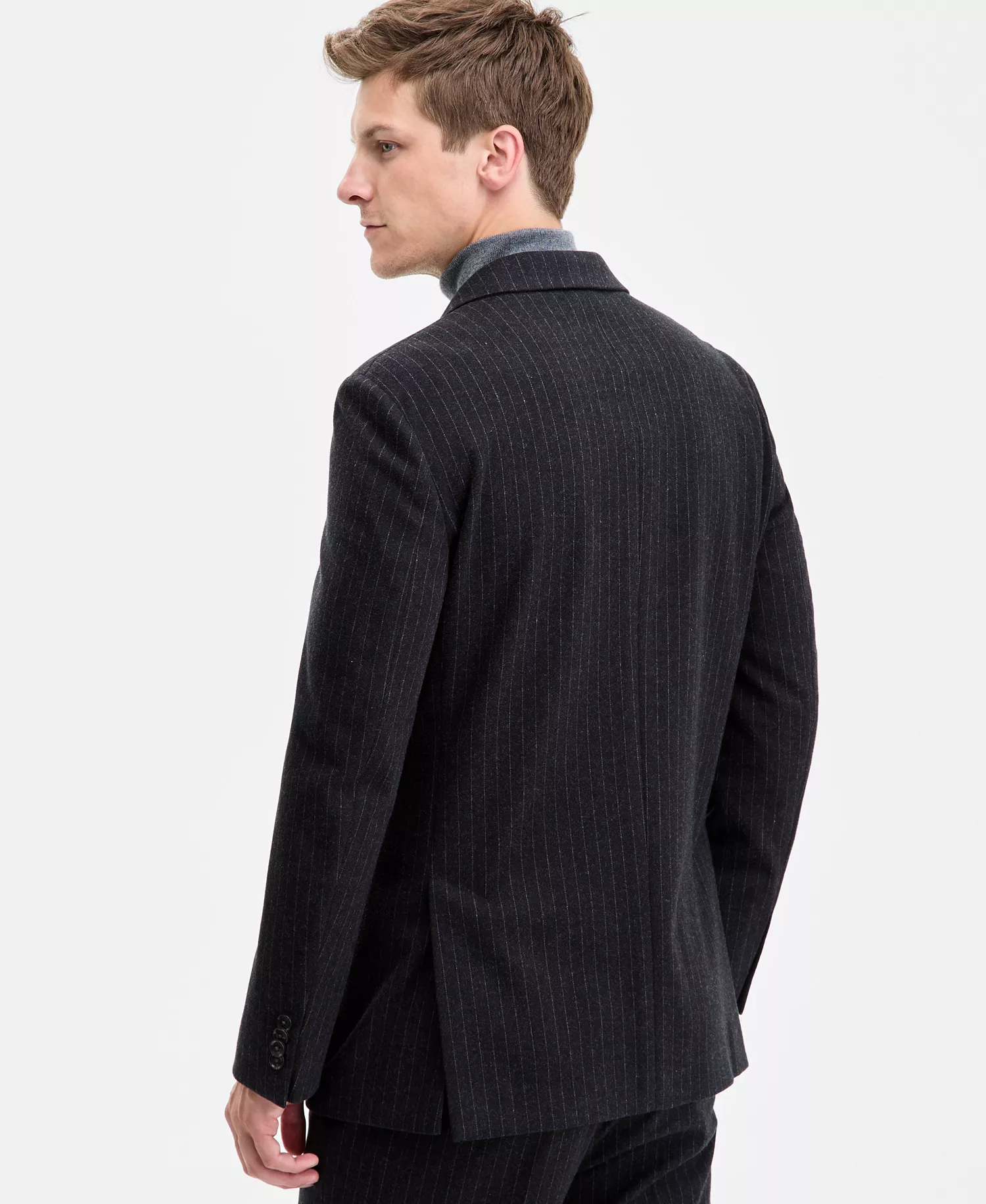 Men's Modern-Fit Wool Pinstripe Suit Separate Jacket  - Charcoal Pinstripe - 36R