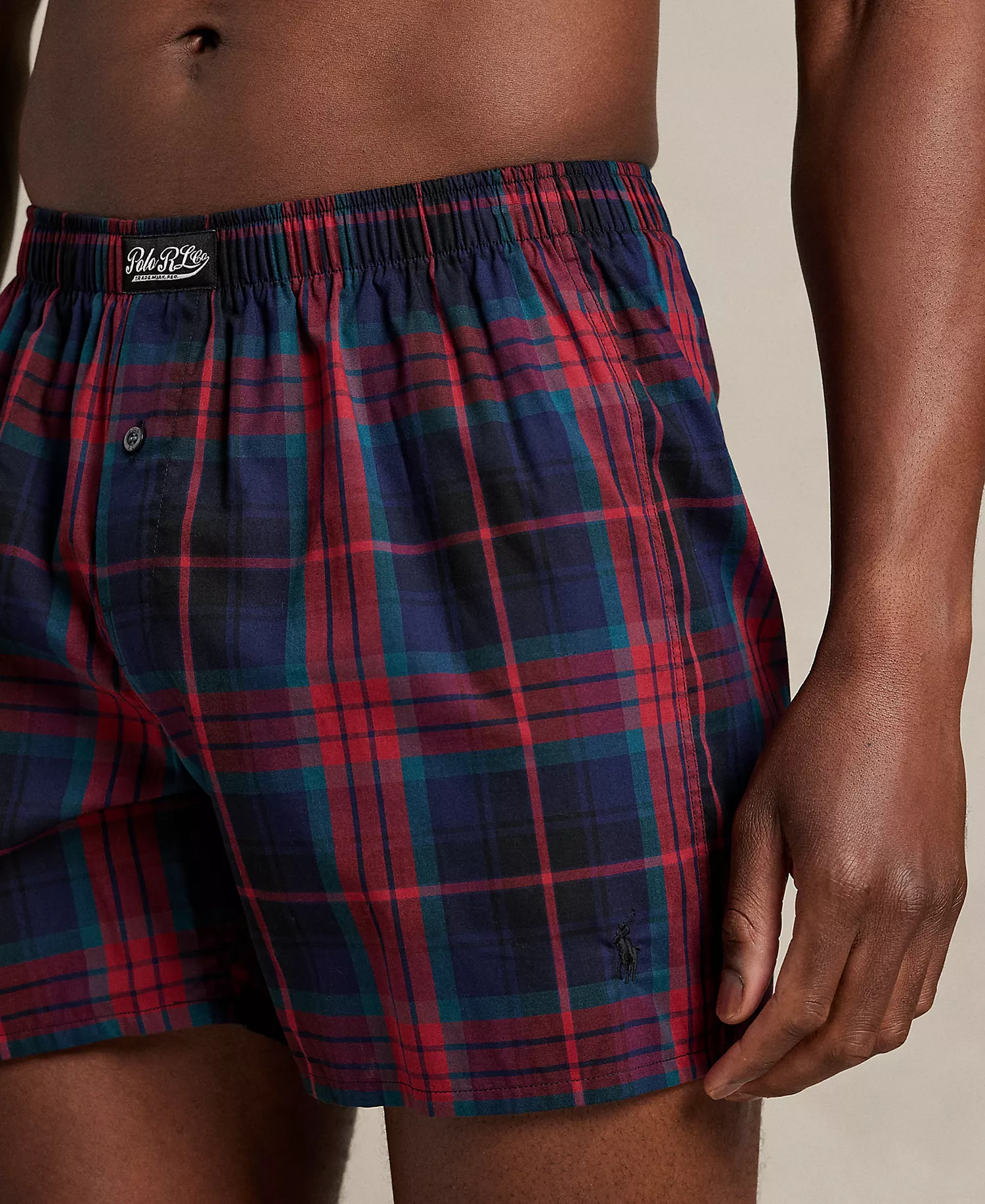 Men's Woven Single-Button Fly Boxer Shorts - Ski Tartan - L