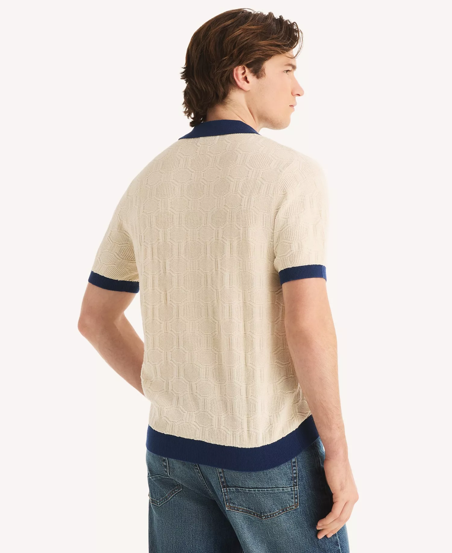 Men's Short-Sleeve Polo Sweater - Natural - L