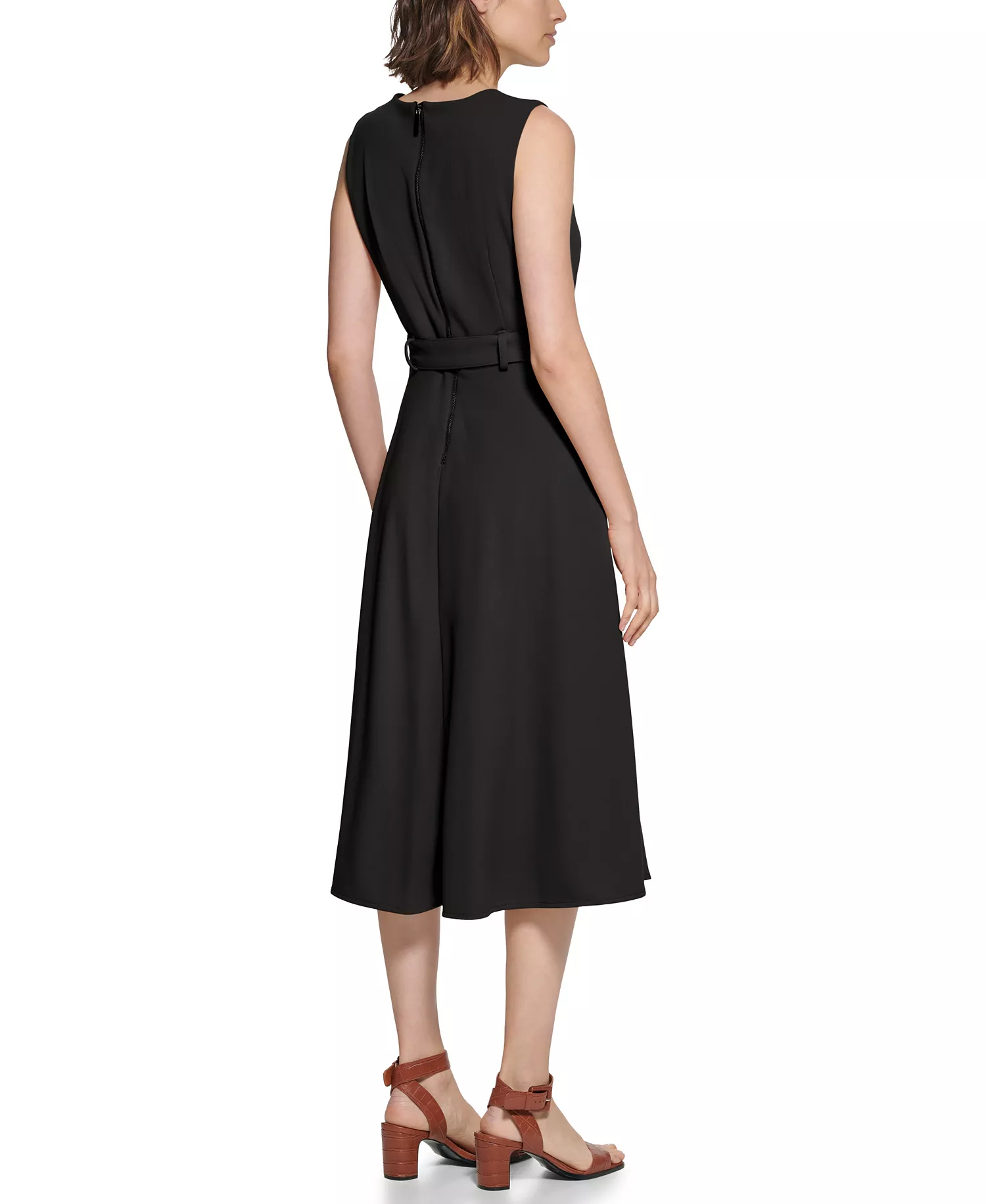 Women's Sleeveless Midi A-Line Dress - Black - 10