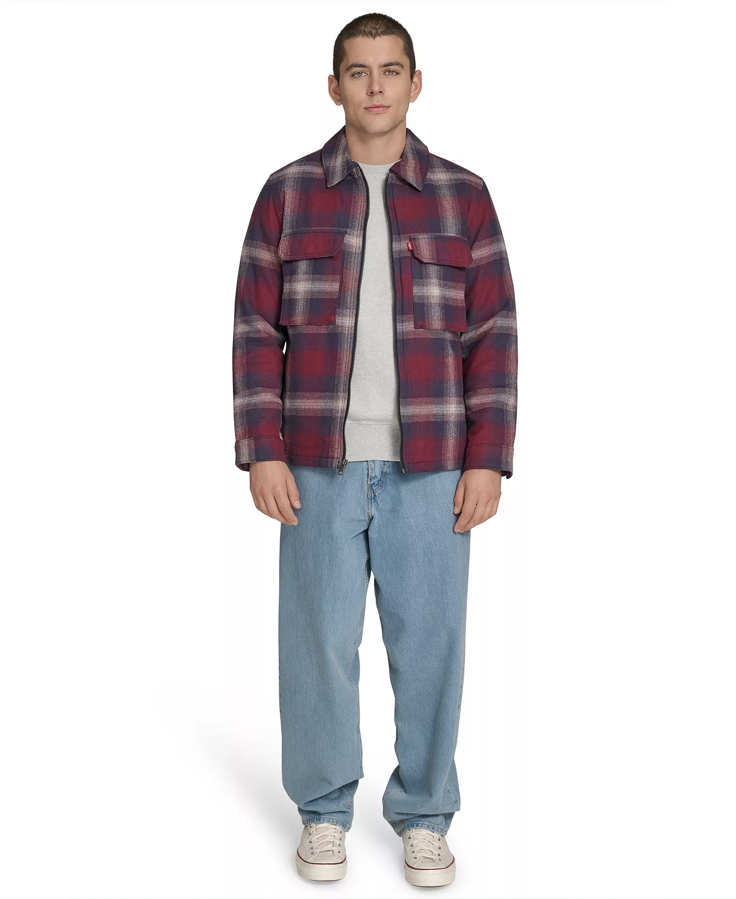 Men's Two Pocket Shirt Jacket - Rust Ombre Plaid - 2XL