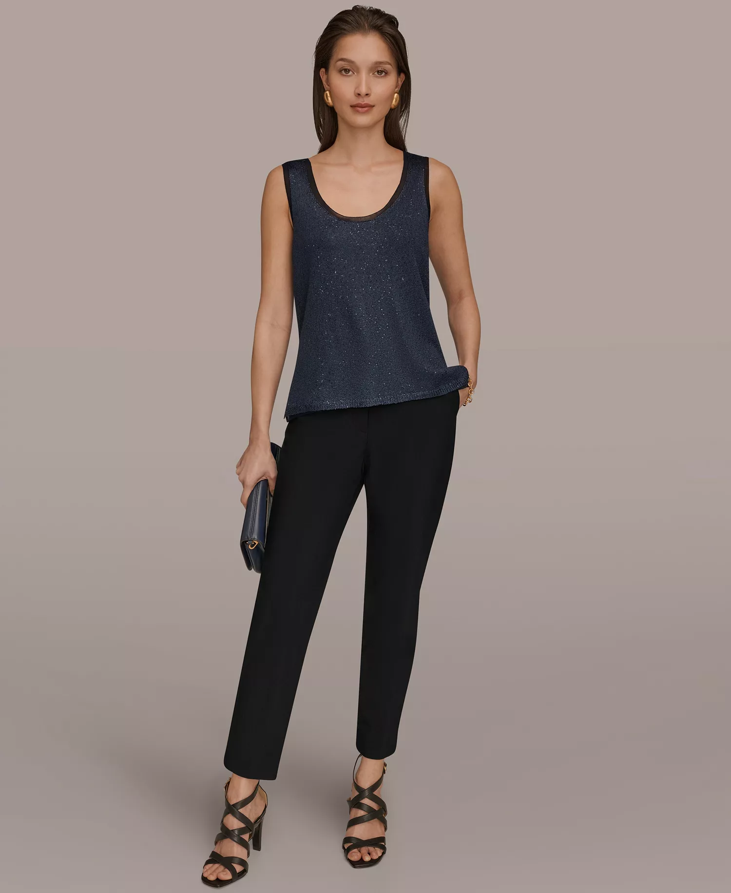 Women's Sequin Scoop Neck Sweater - Nightfall - L