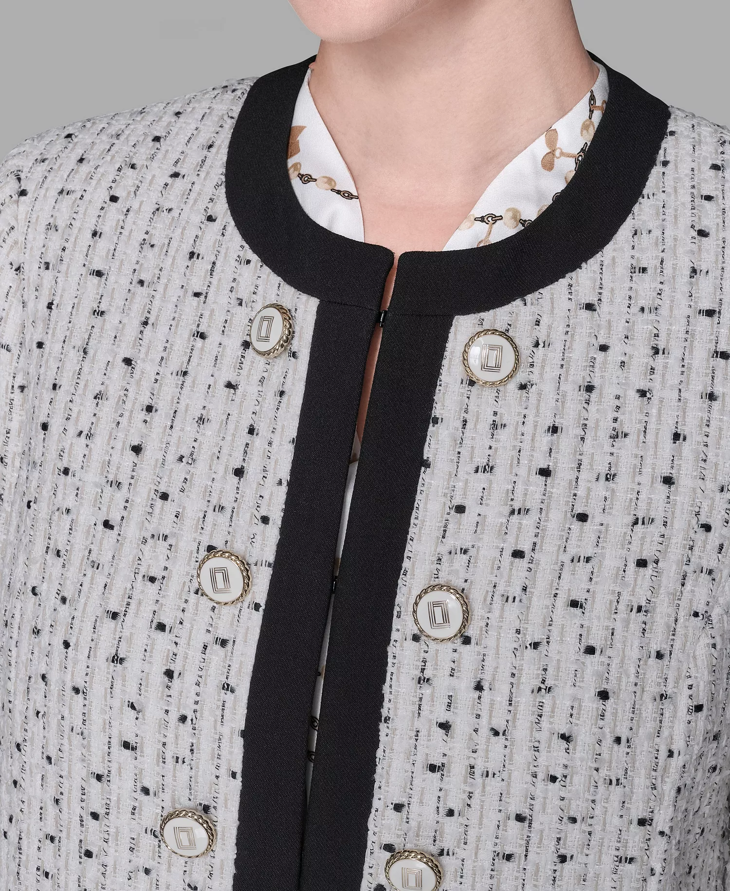 Women's Round Neck Hook & Eye Front Topper Jacket - Natural Multi - 0