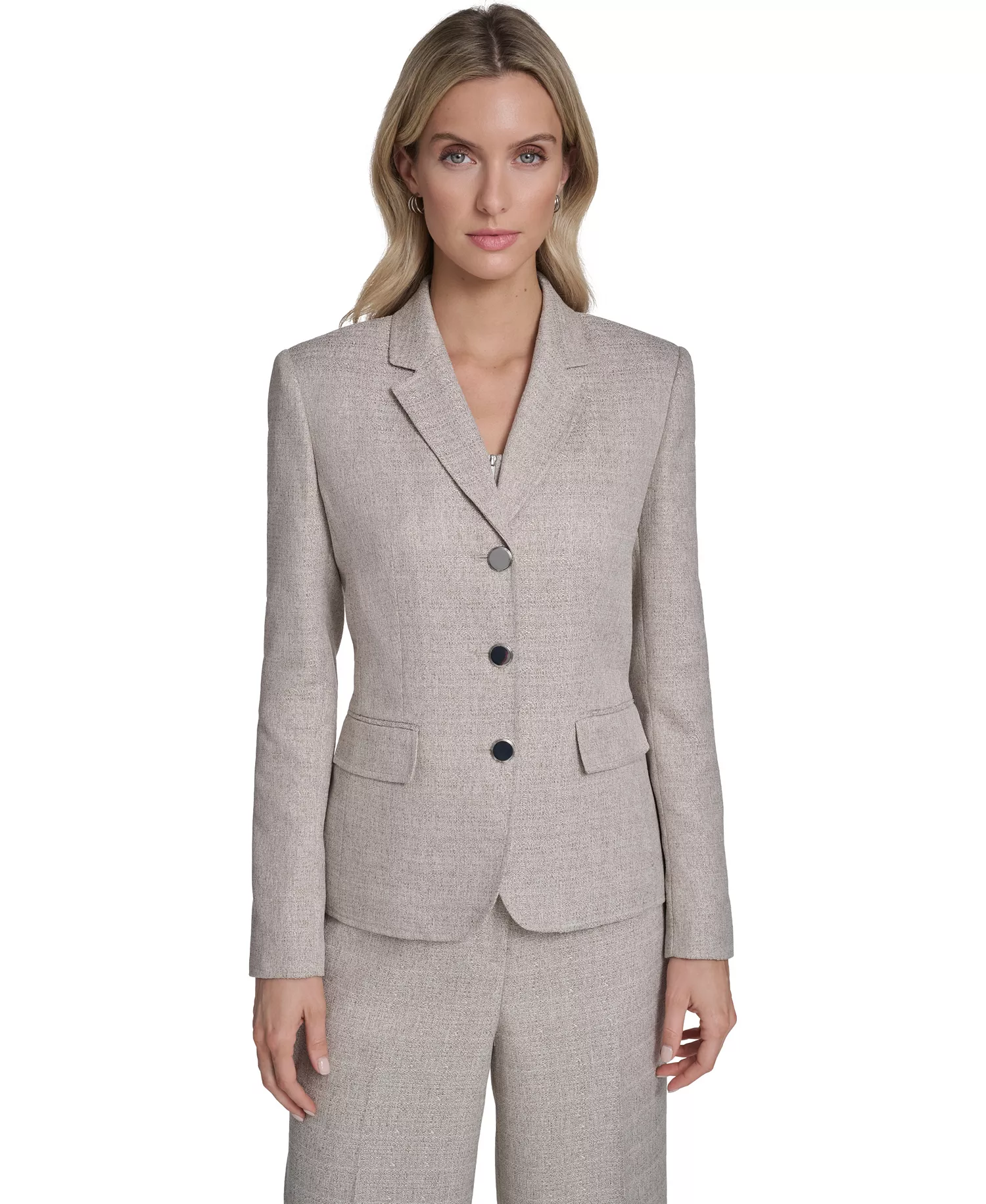Women's Novelty 3-Button Jacket - Latte Multi - 10