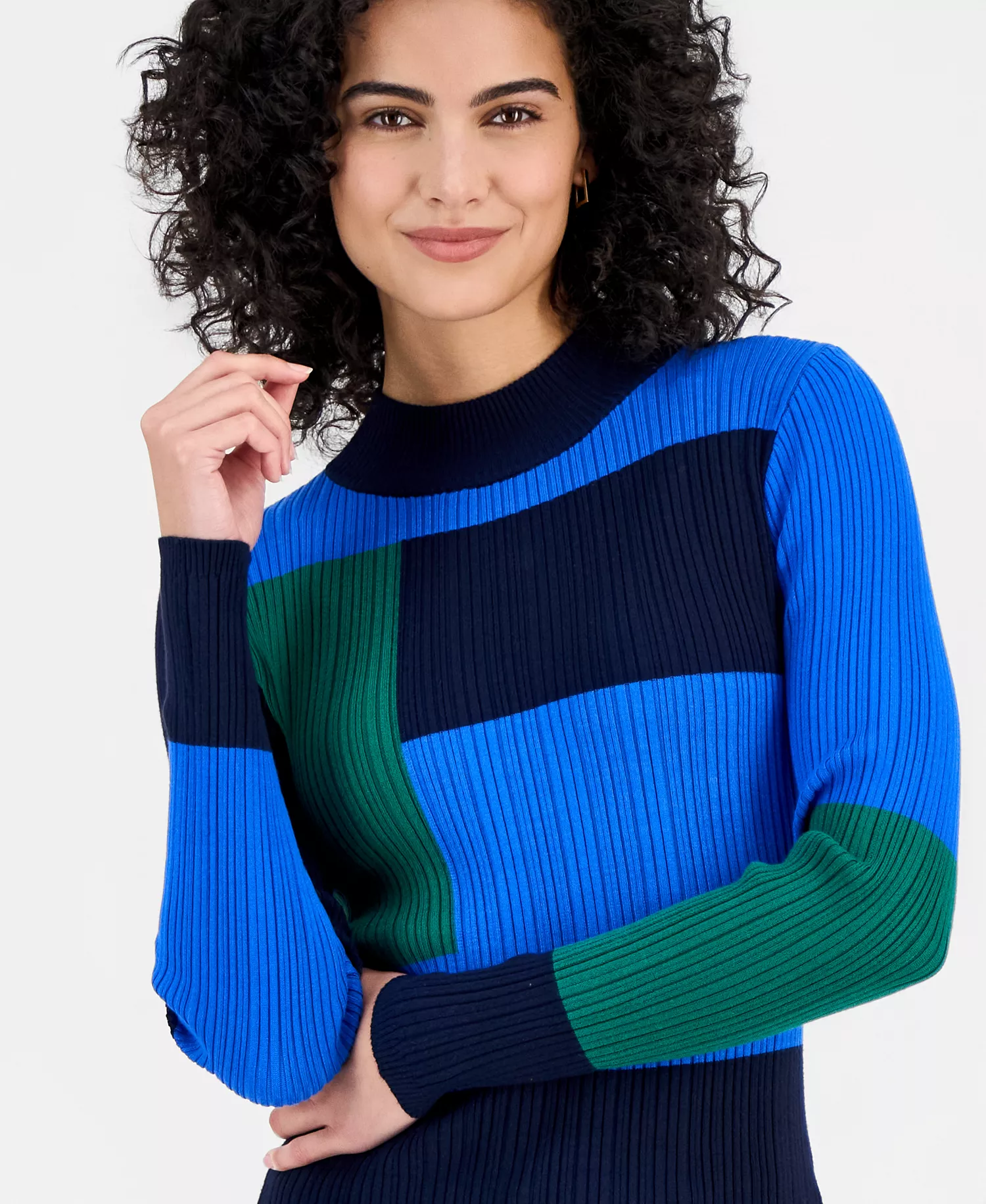 Women's Mock-Neck Colorblocked Sweater - Nvy/twilig - S