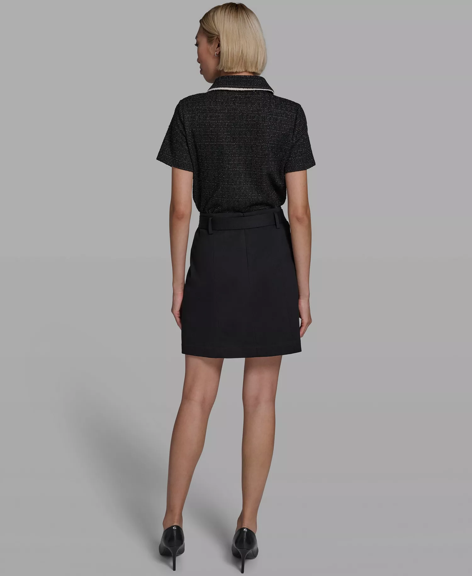 Women's Polka Dot Belted Skirt - Black/Bisque Combo - 0