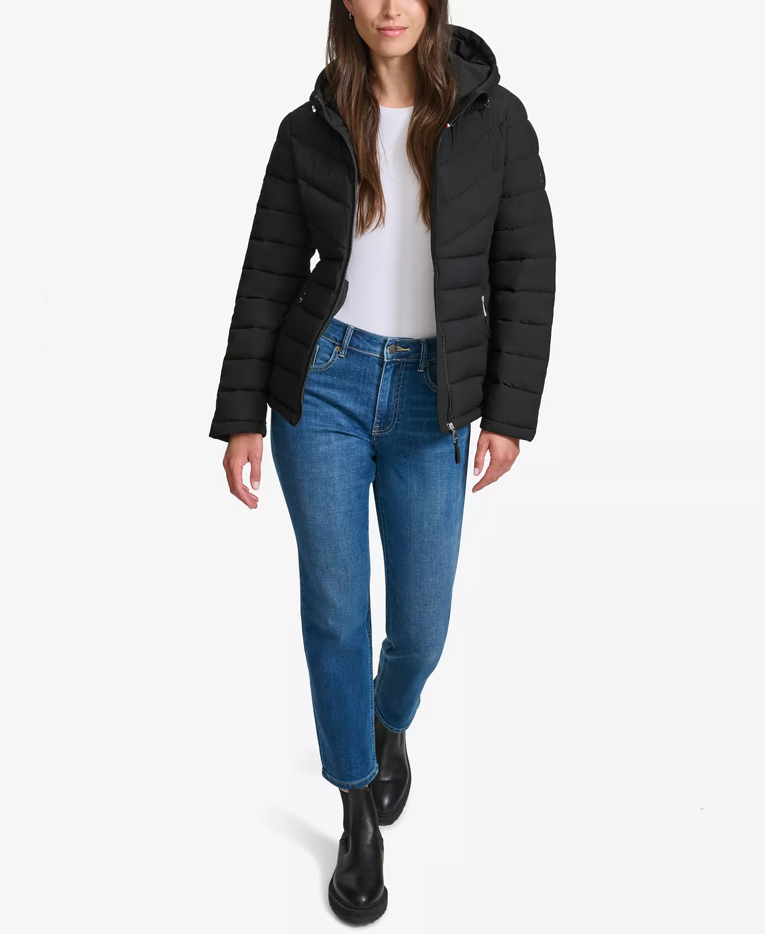 Women's Long-Sleeve Hooded Puffer Jacket - Black - L