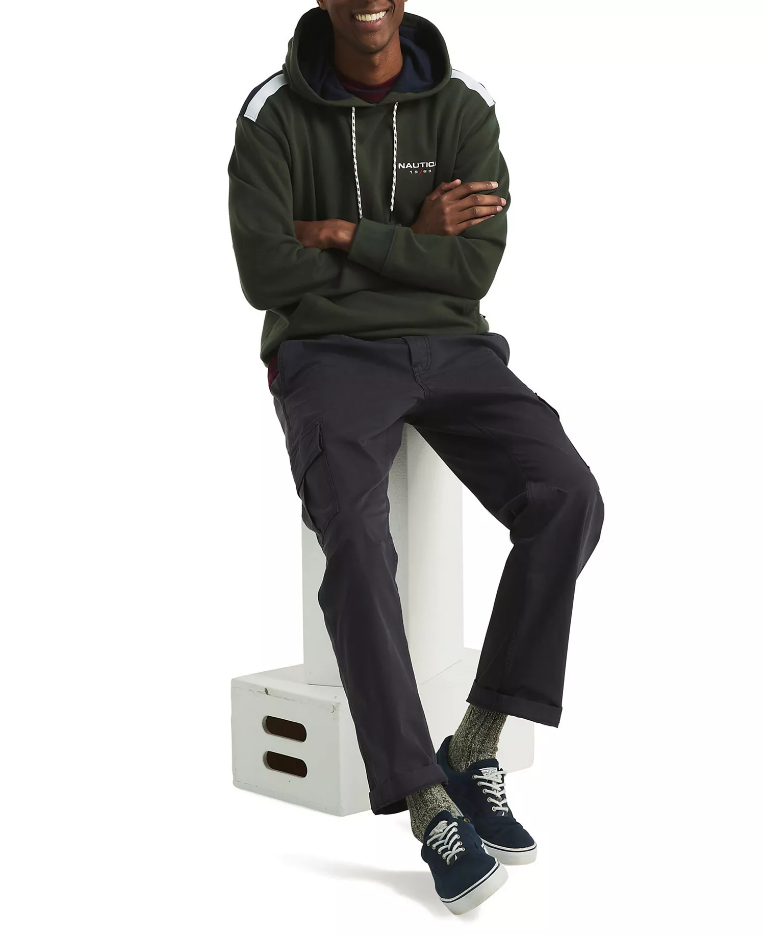 Men's Tape Shoulder Long-Sleeve Hoodie - Deep Forest - 2XL