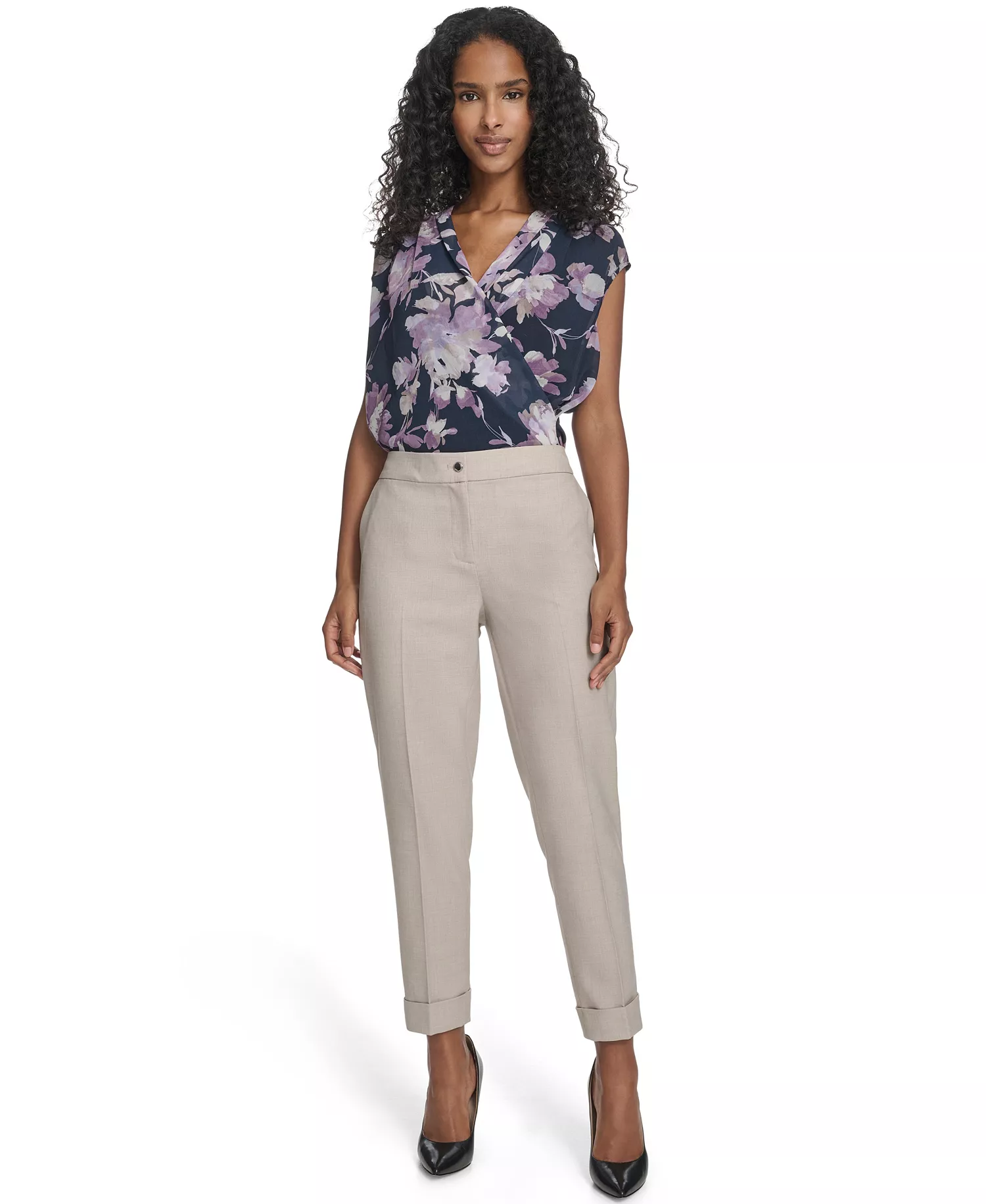 Women's Slim Leg Rolled Cuff Pants - Oyster Multi - 0