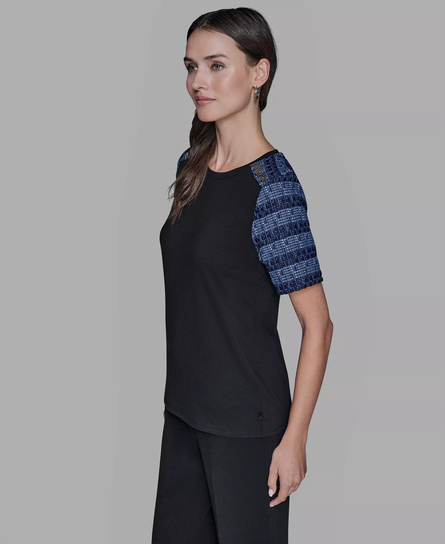 Women's Raglan Short-Sleeve Blouse - Black - L