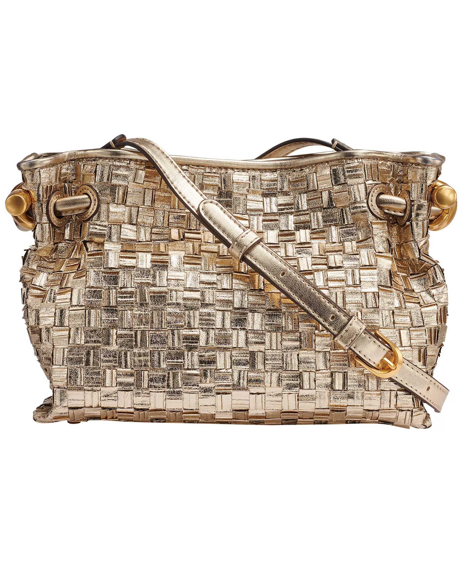 Metallic Woven Small Crossbody Bag - Gold - ONE SIZE