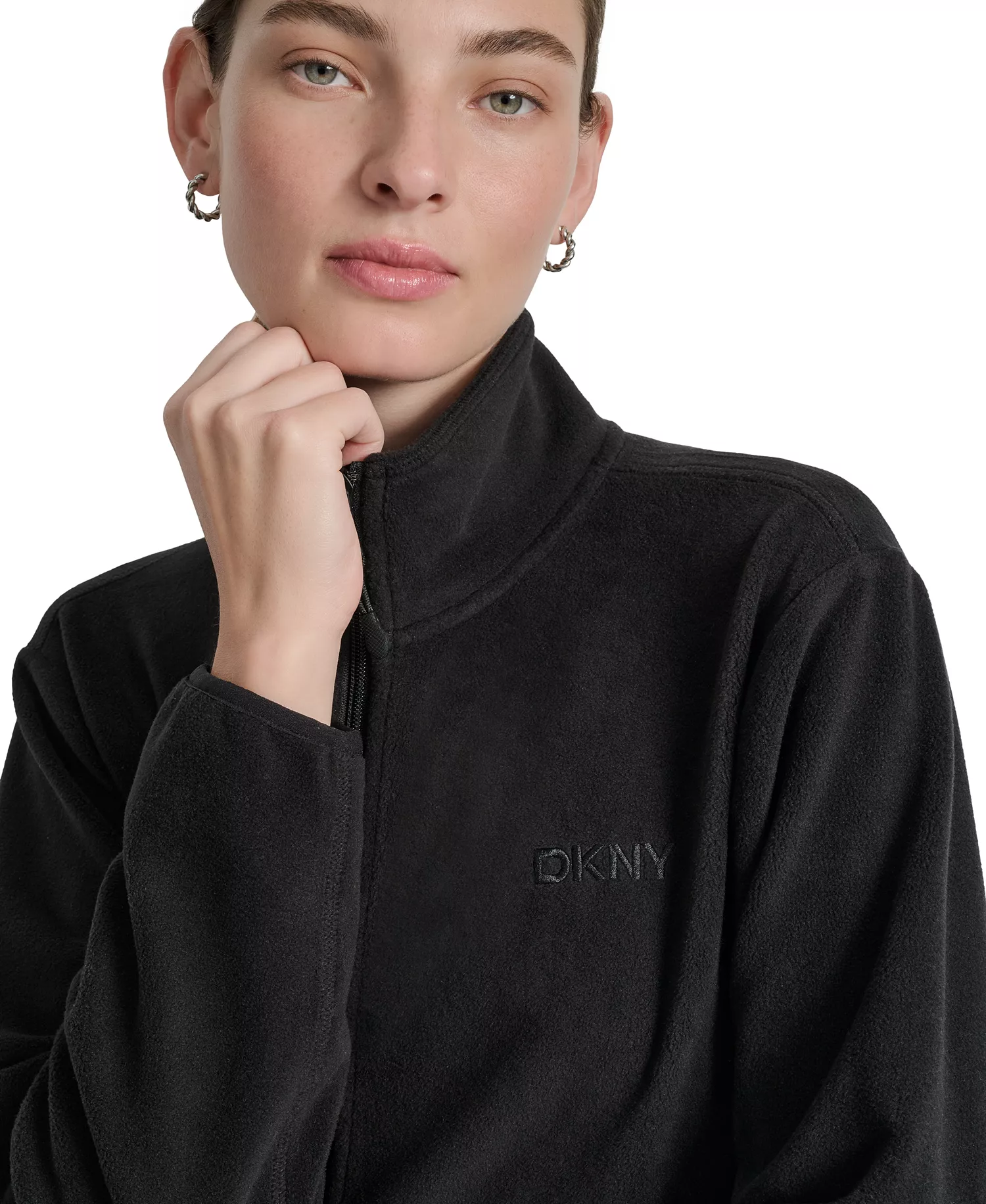 Women's Zippered Fleece Jacket - Black - L