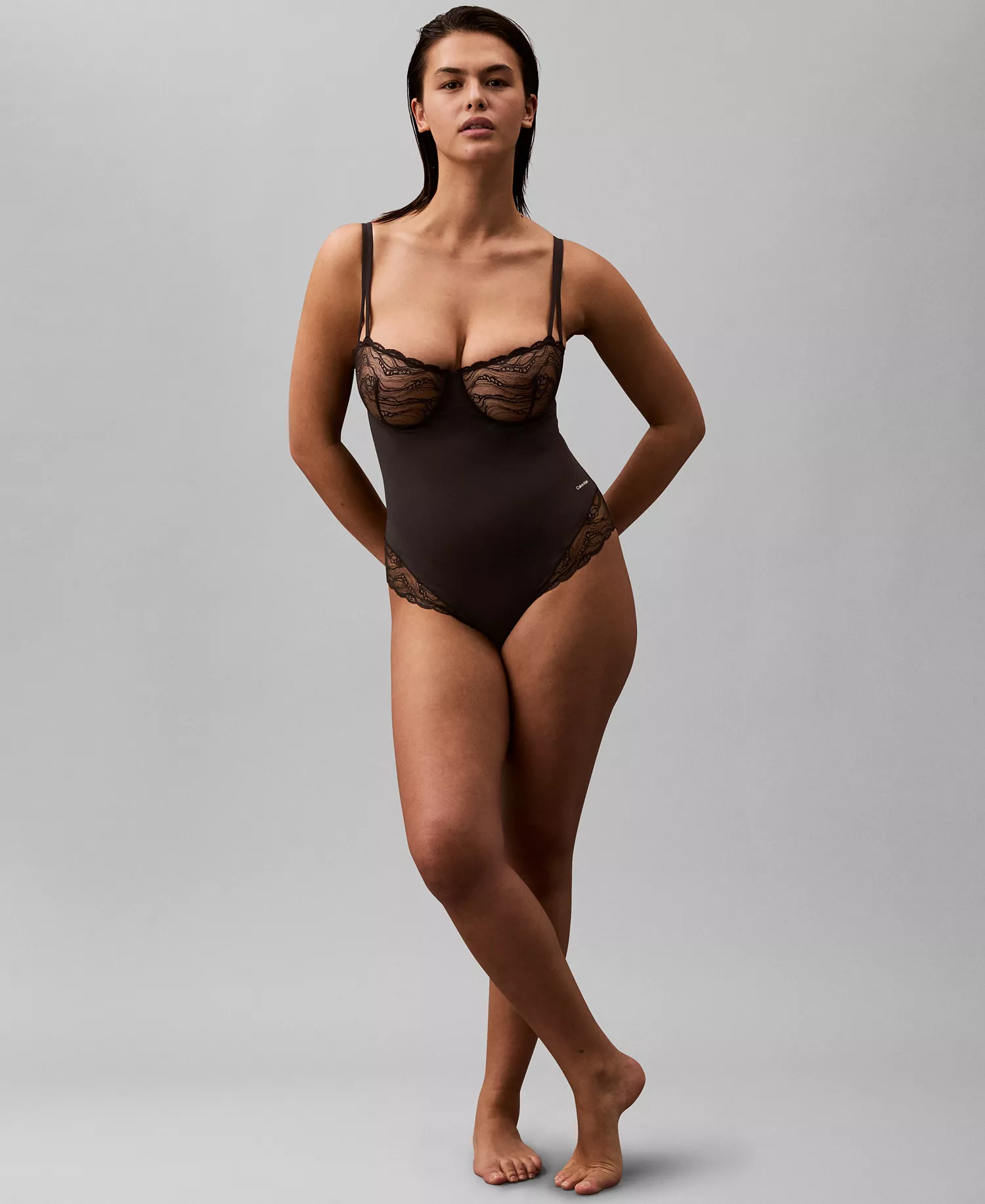 Women's Lace-Trim Shapewear Bodysuit QF8002 - Black - M