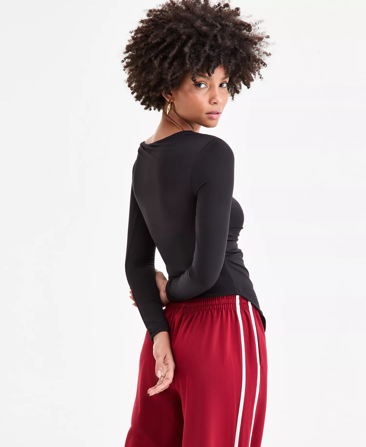 Women's Asymmetrical-Hem Boatneck Top, Macy's Exclusive  - Black - L