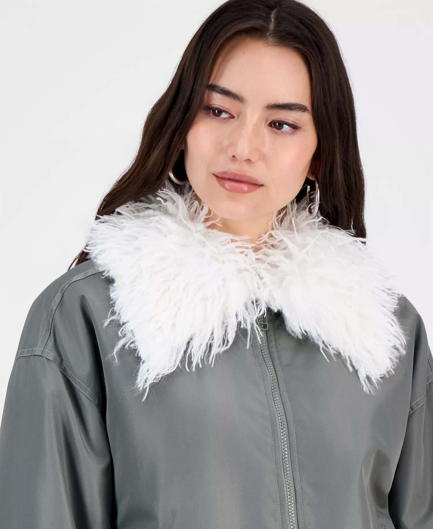 Women's Faux-Fur-Trim Bomber Jacket, Macy's Exclusive - Olive - L