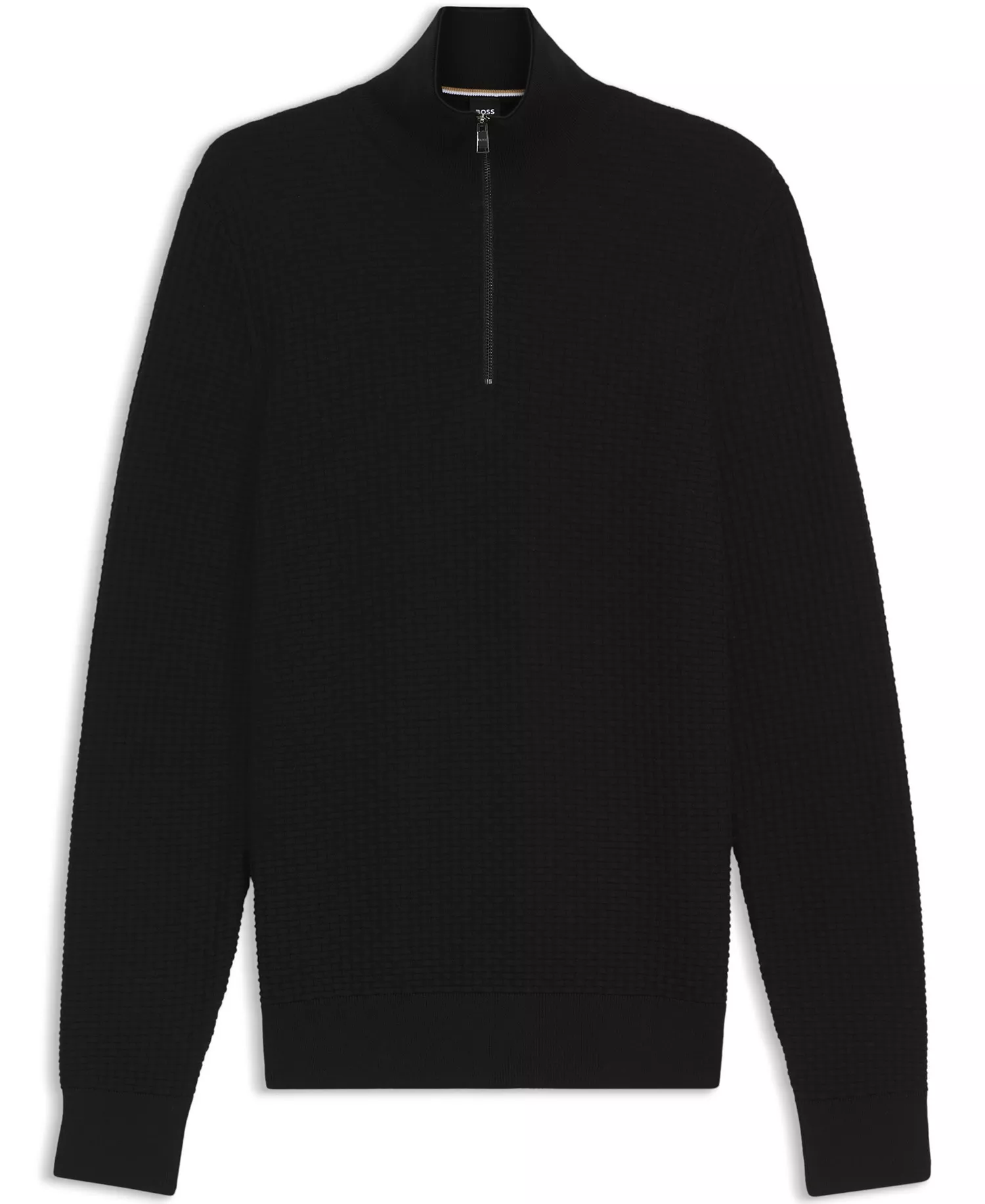Men's Quarter Zip Cotton Sweater - Black - 2XL