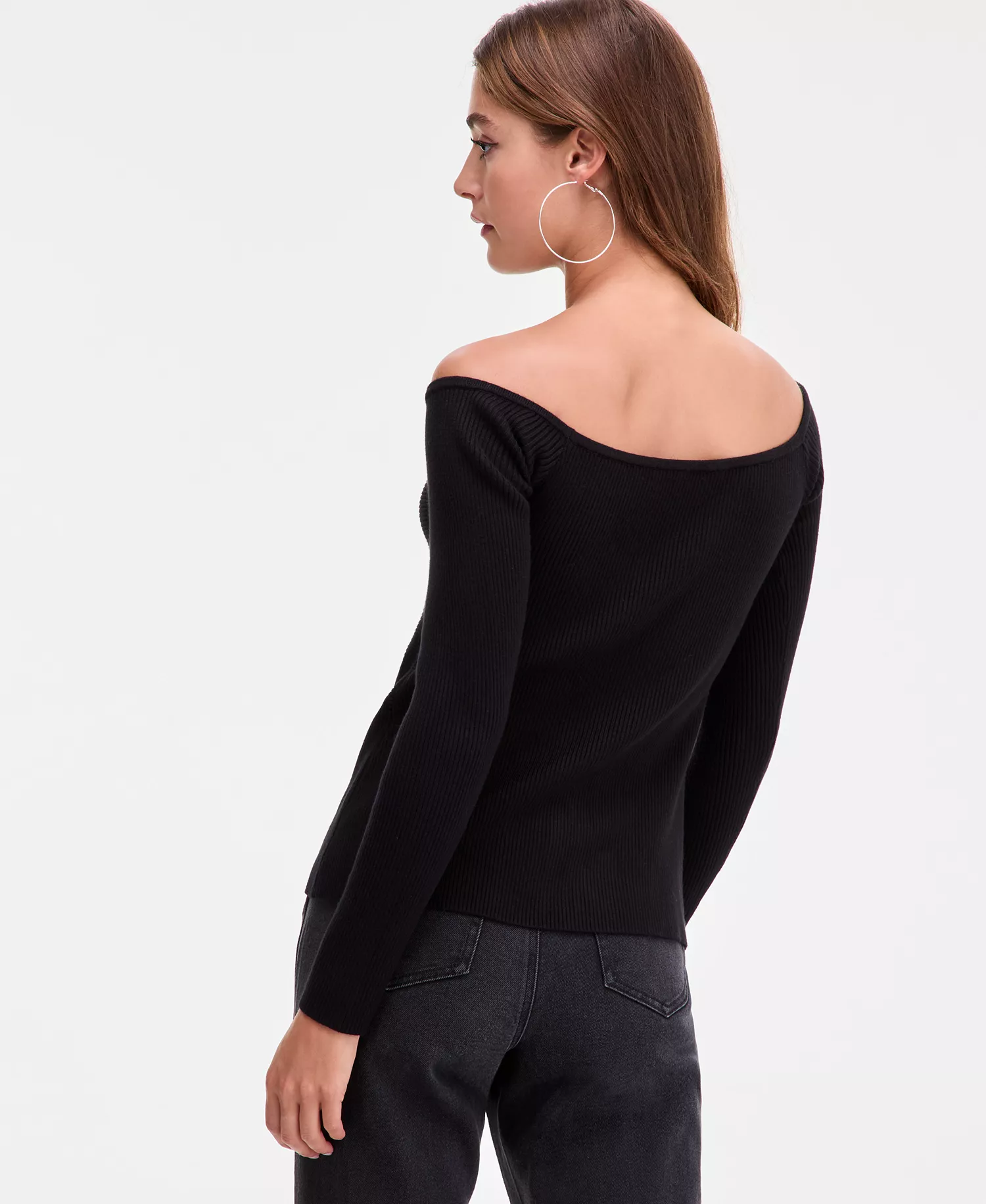 Women's Twist-Front Ribbed Knit Sweater, Macy's Exclusive  - Deep Black - XXS