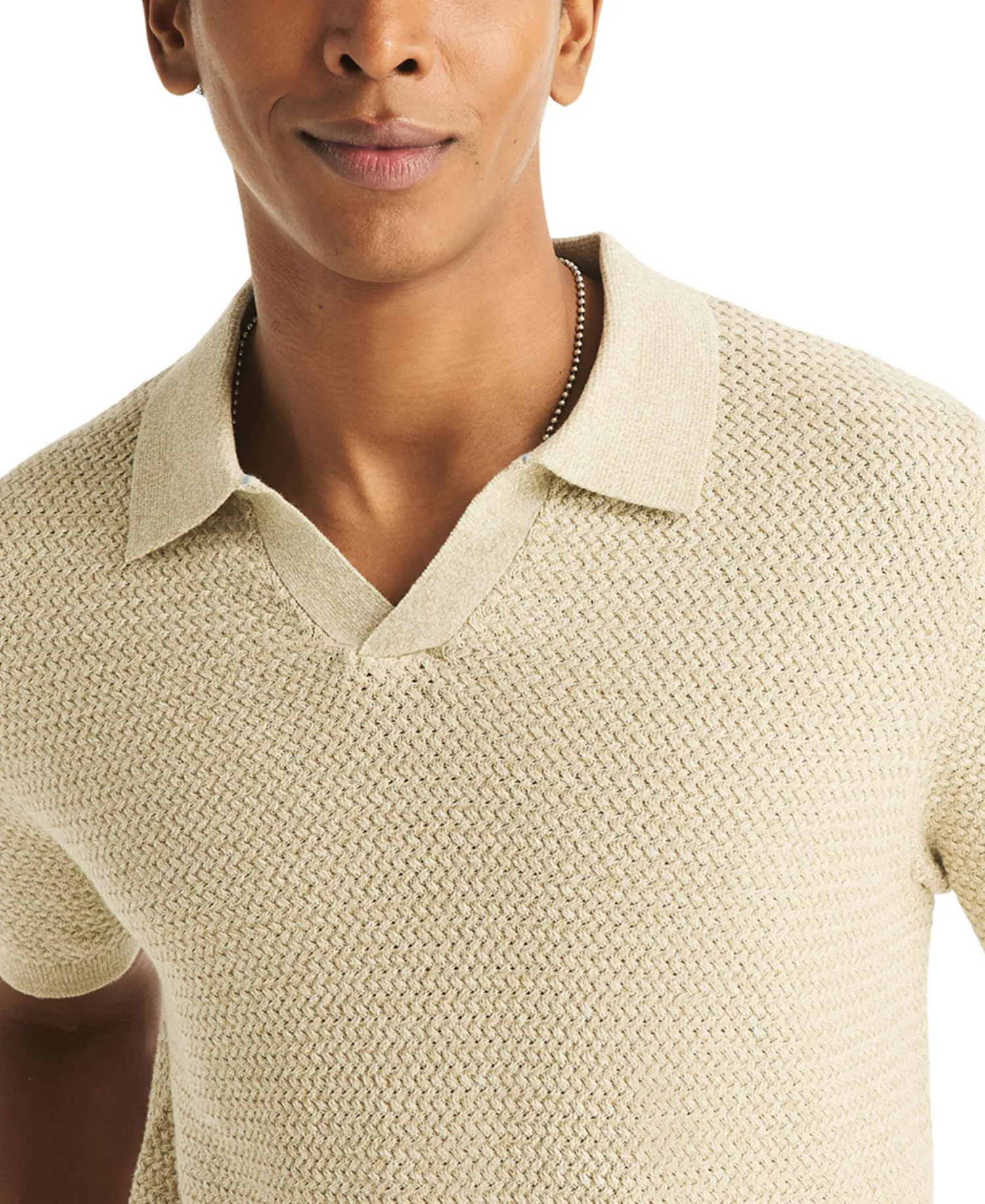 Men's Short-Sleeves Sweater Polo Shirt - Warm Taupe - L