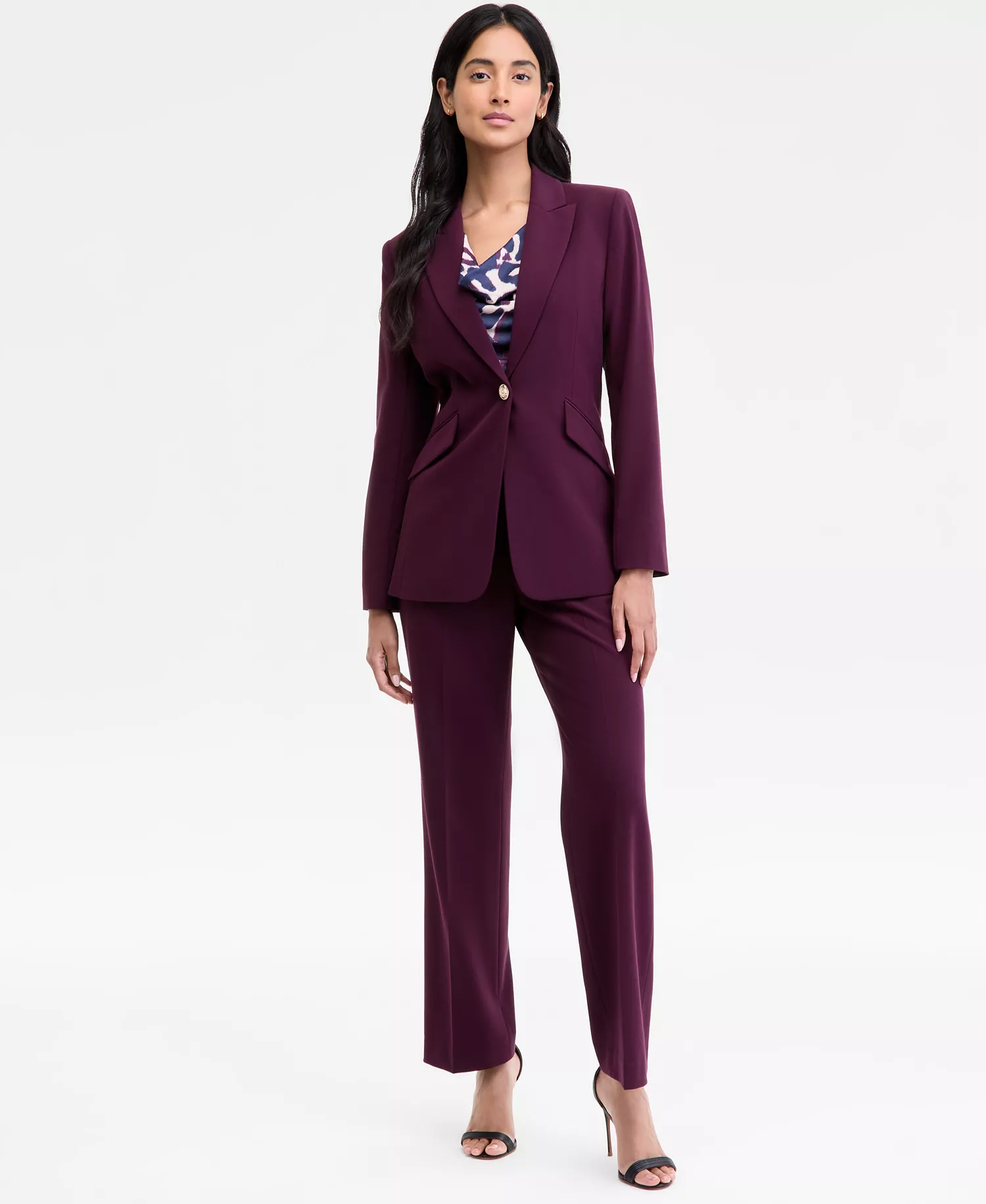 Single-Button Blazer & Flare Pants Suit Separates