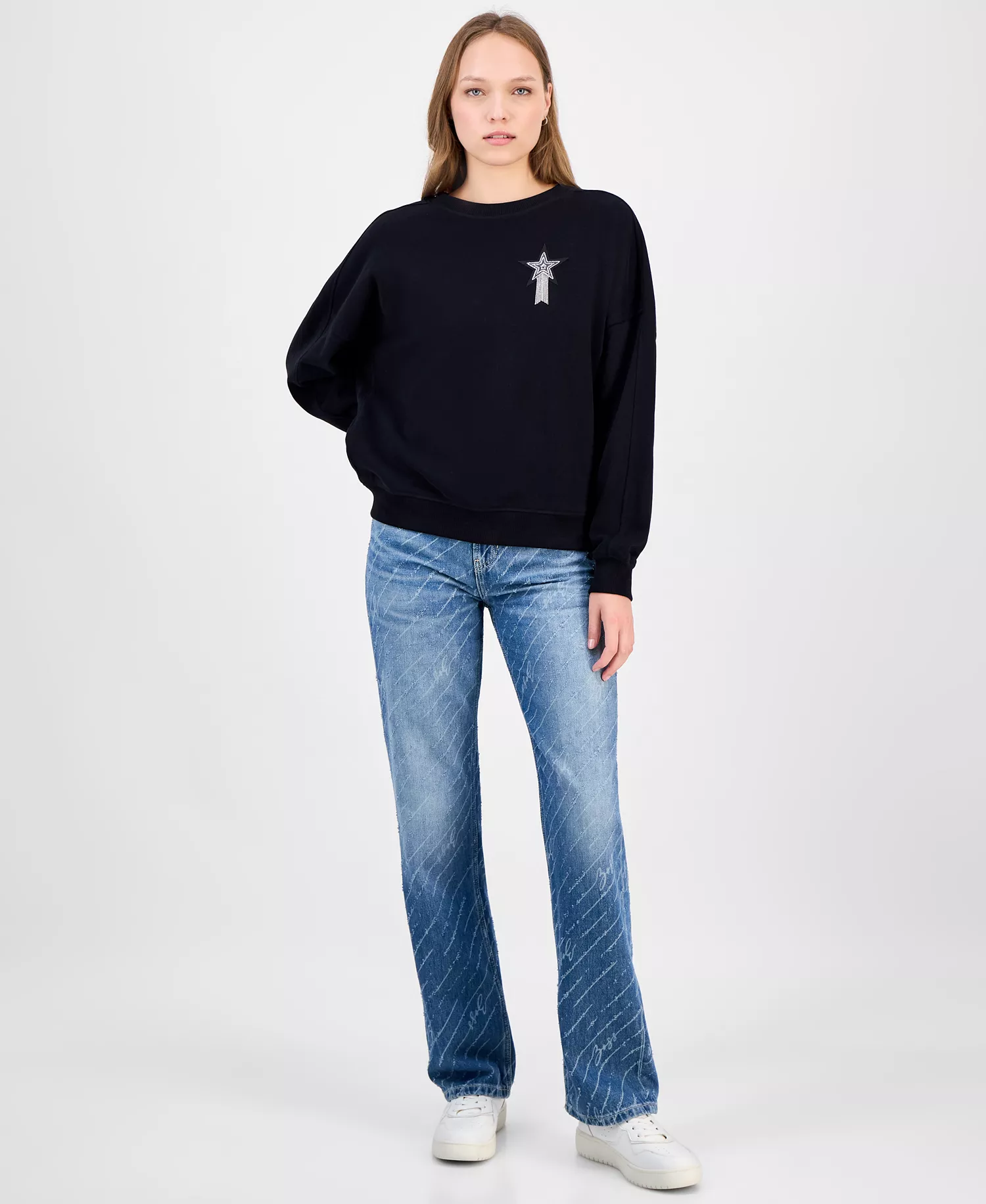 Women's Star Graphic Sweatshirt - Black - L