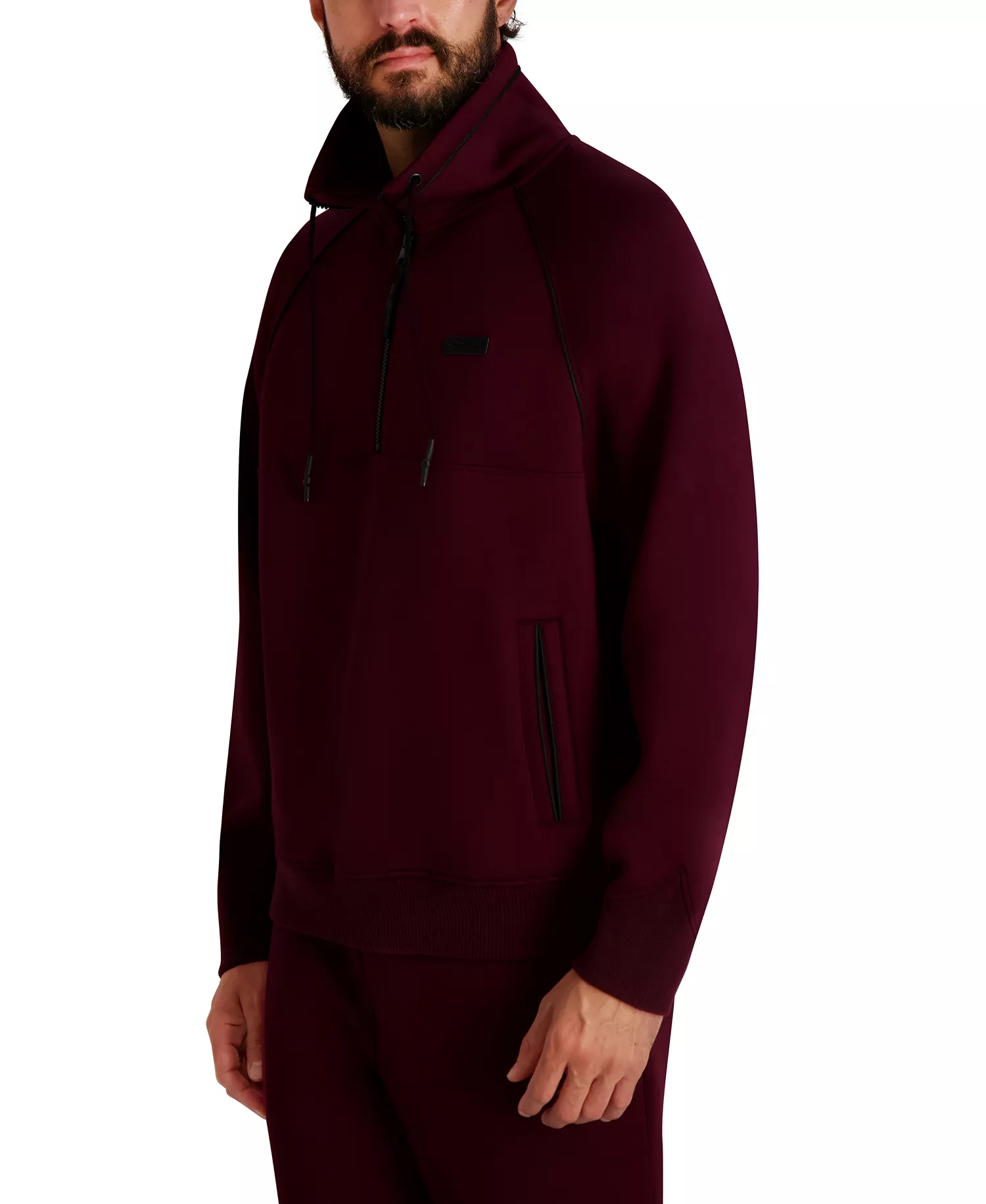 Men's Stand Collar Half-Zip Sweatshirt - Wine - L