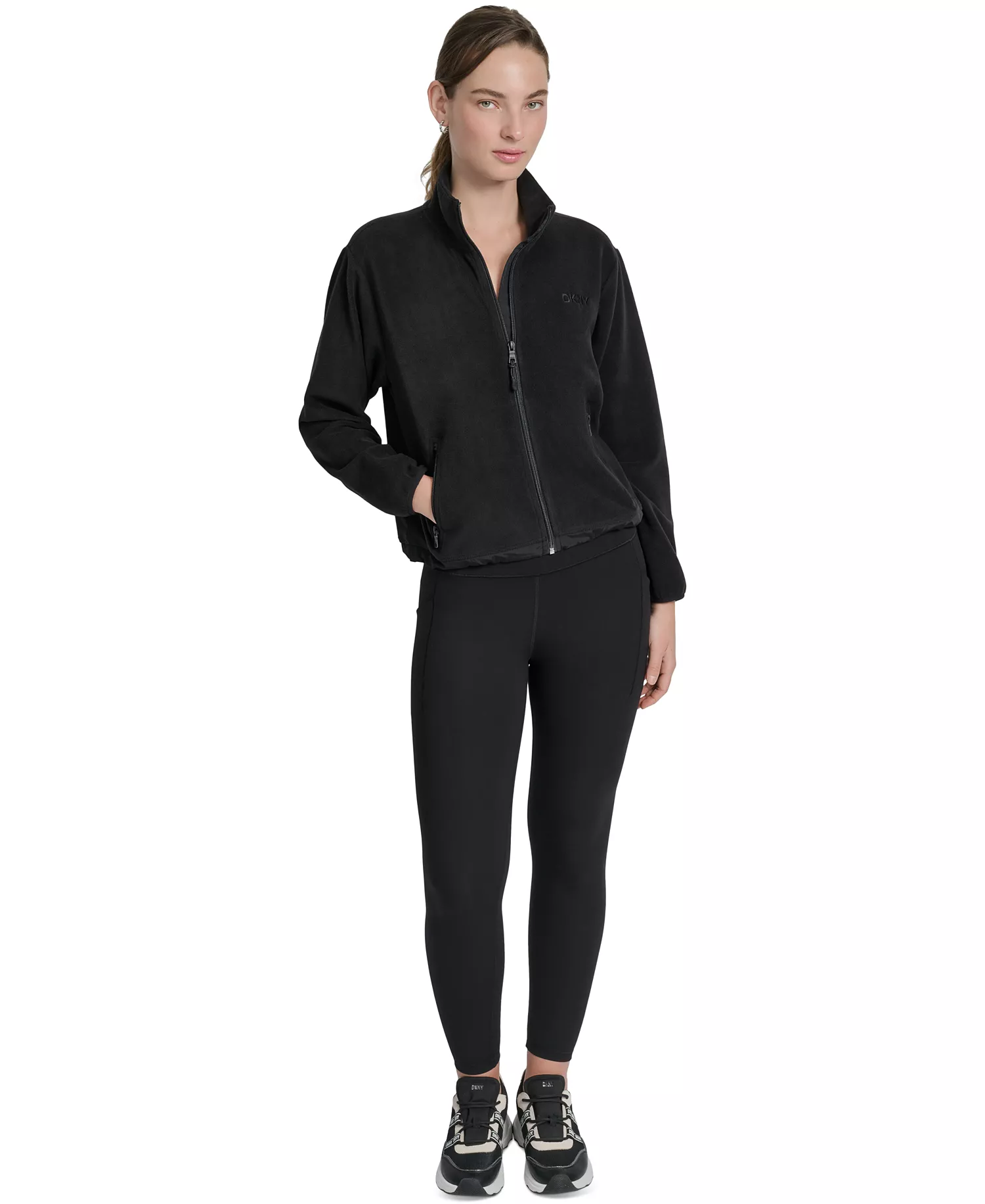 Women's Zippered Fleece Jacket - Black - L