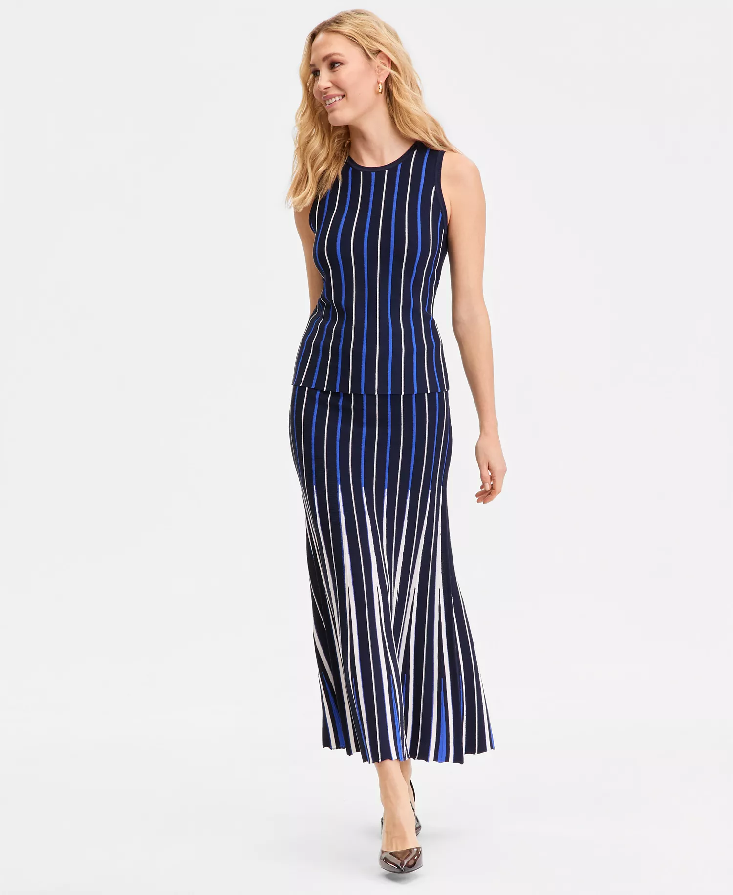 Women's Multi-Stripe Sleeveless Sweater, Macy's Exclusive - Navy Combo - L