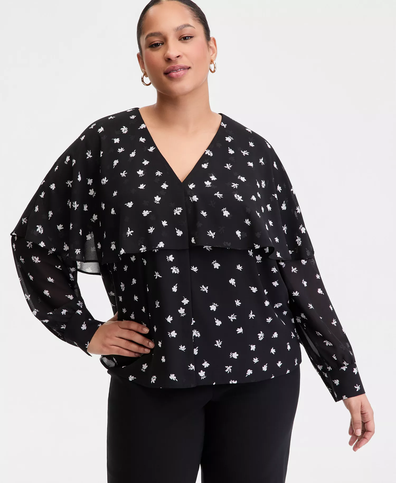 Plus Size Long-Sleeve Cape-Shoulder Blouse, Macy's Exclusive - Lora Garden - 0X