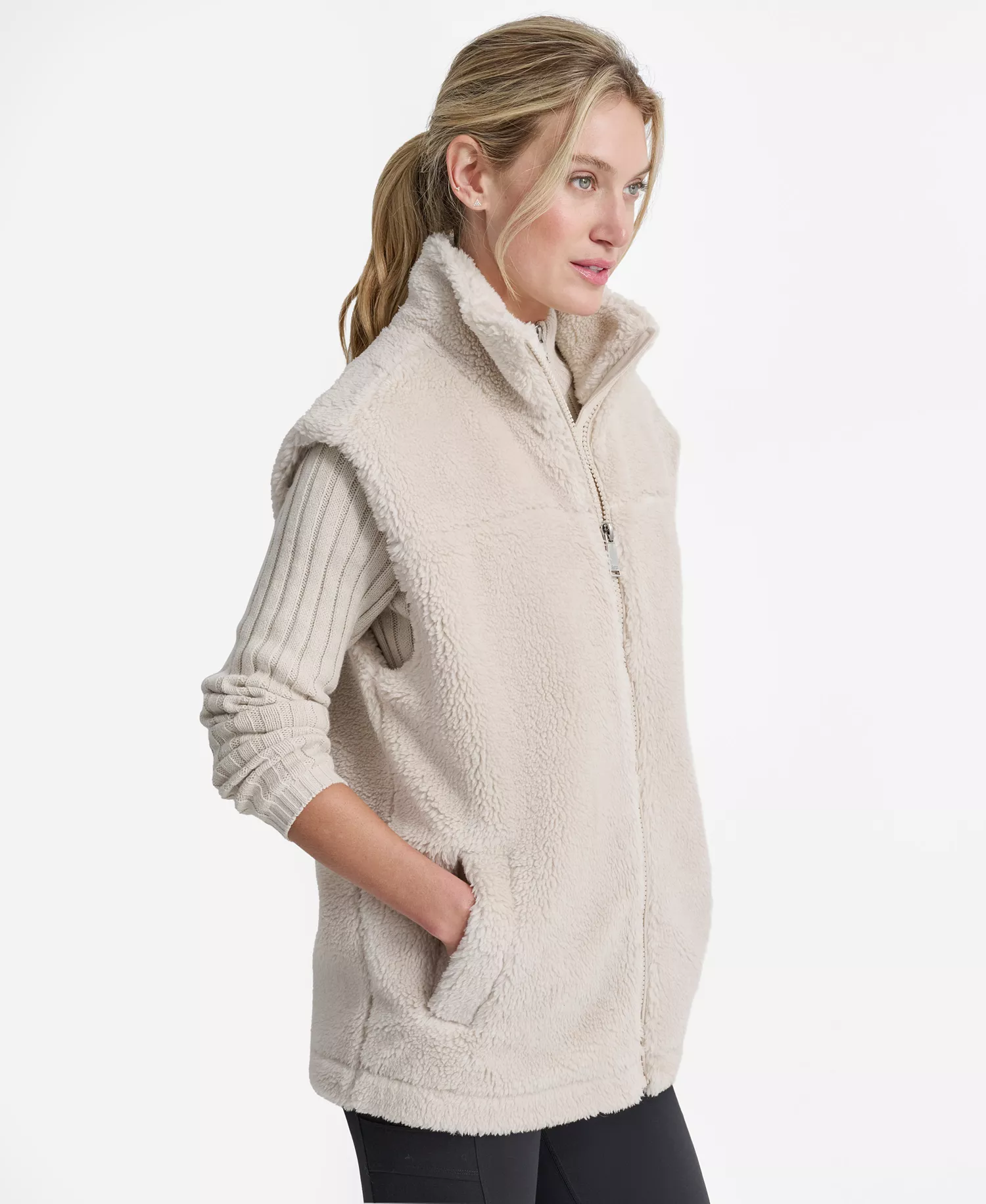 Women's Long Line Front Zipper Vest - Oat - M