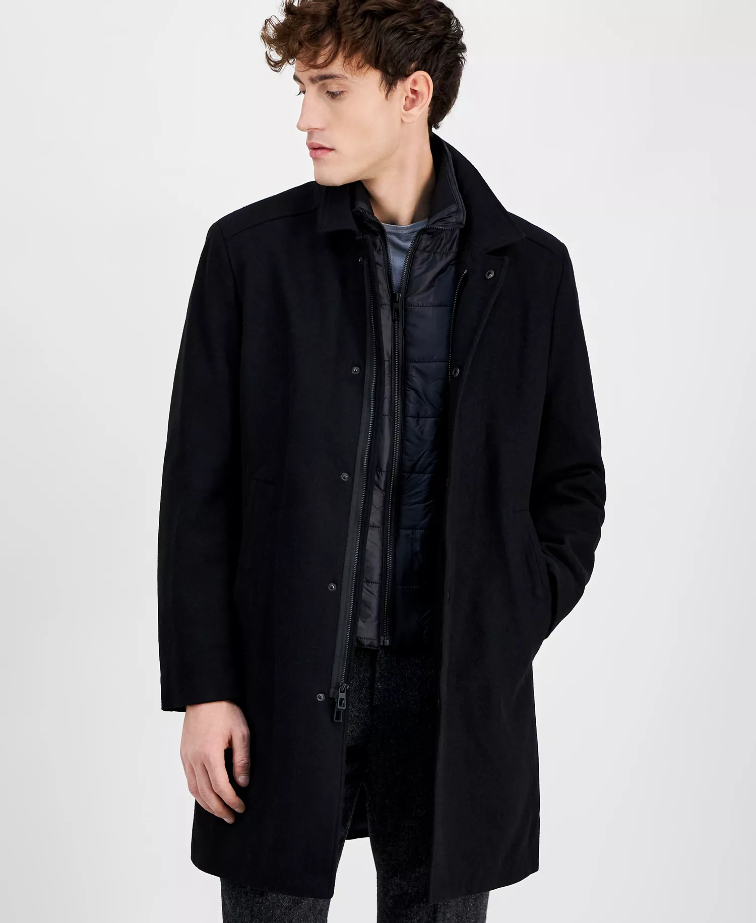 Men's Classic-Fit Bib Wool Blend Overcoat - Black - 36R