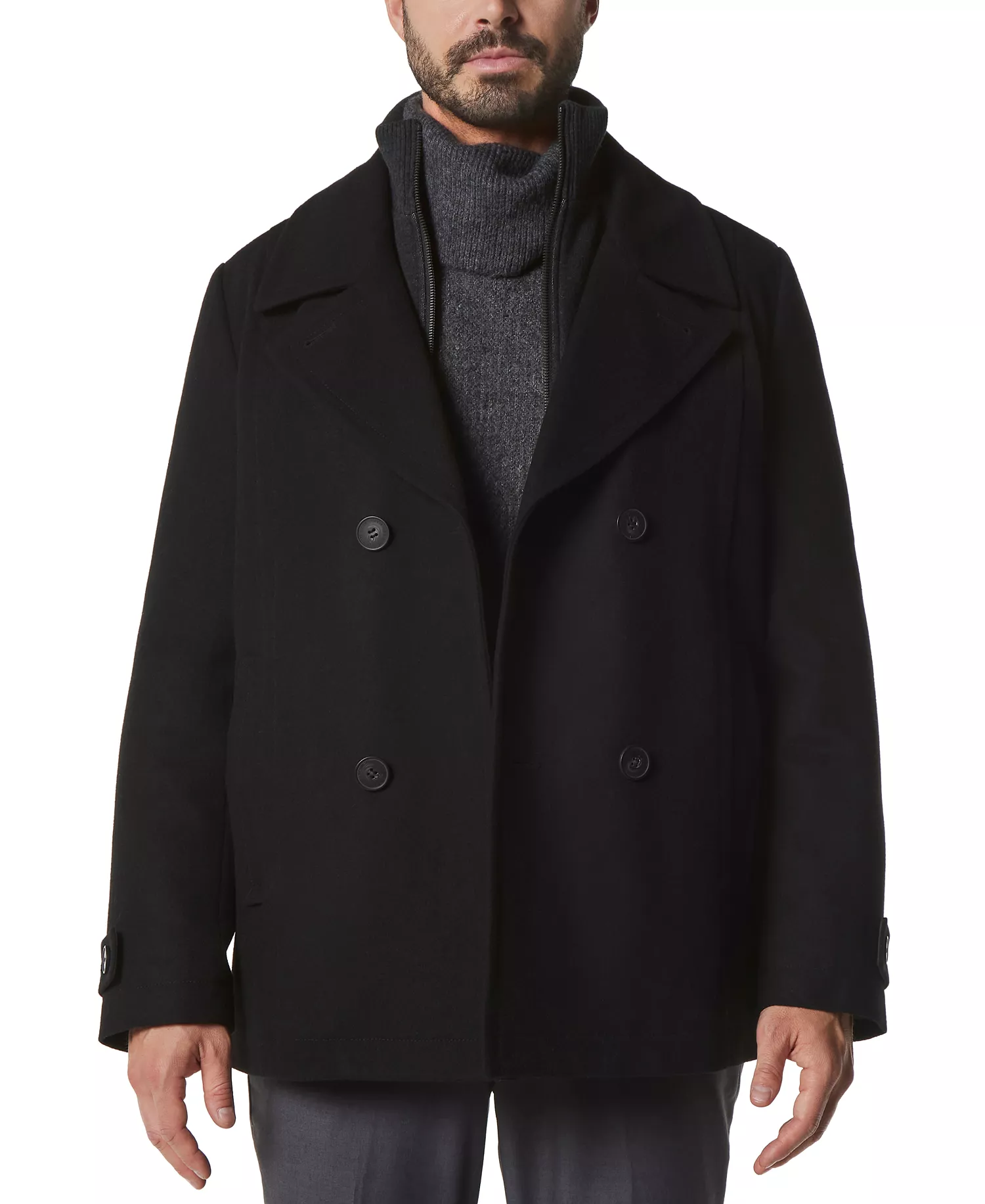 Men's Danton Peacoat with Inset Bib - Black - M